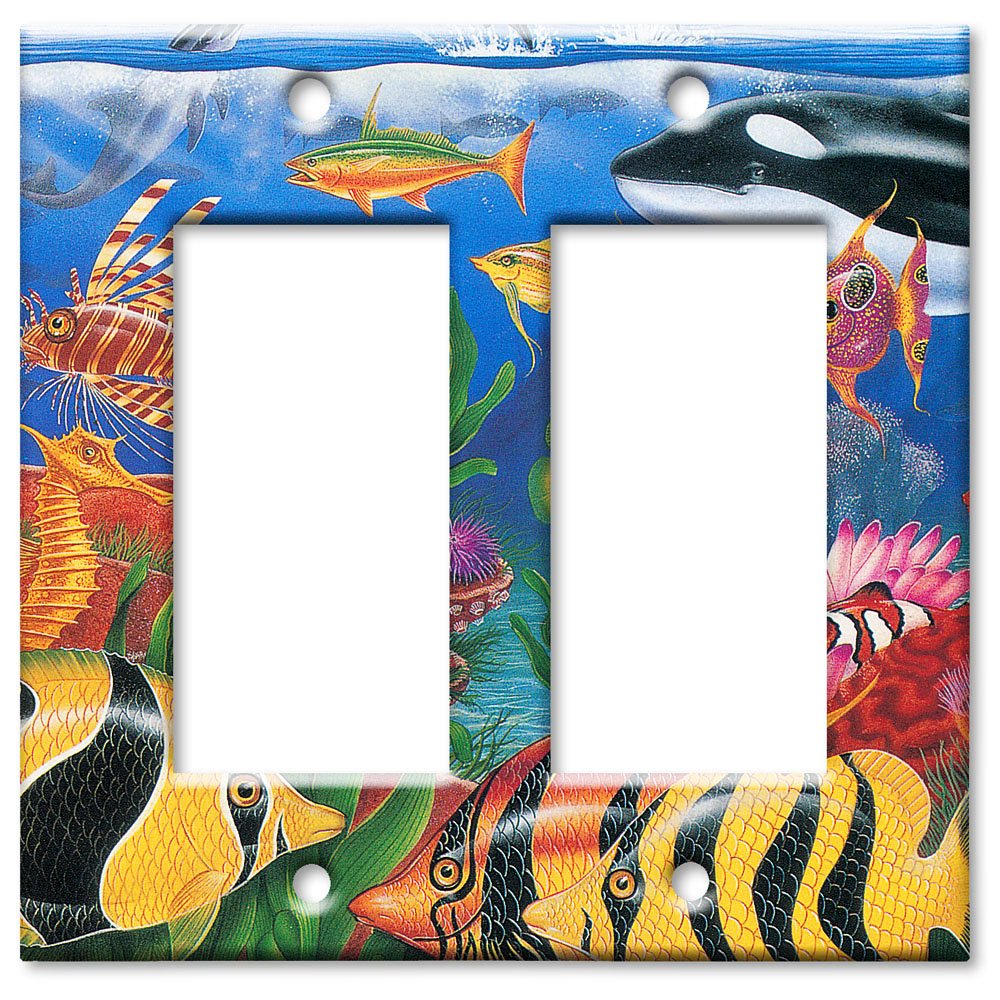 Oversized Double Gang Rocker Switch Plate - Decorative Metal Wall Plate with Sea Life Design - Made in USA - Perfect for Home, Office & Coastal Decor