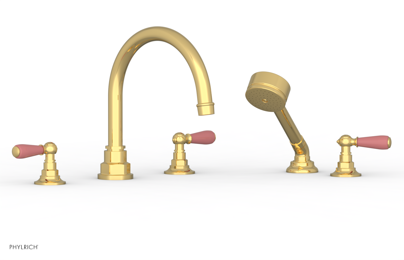 Jamestown Deck Tub Set with Hand Shower & Lever Handles - Pink Accent Bathroom Fixture (Model 165-49) | Perfect for Modern Bathroom Renovations & Spa-Like Relaxation