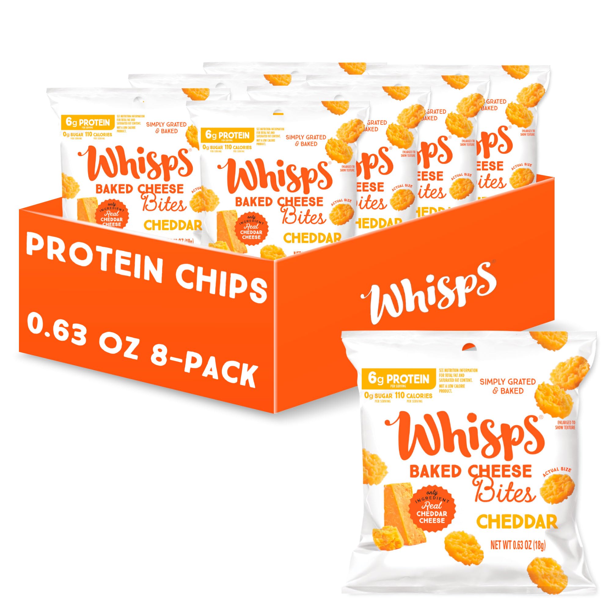 Whisps Cheddar Cheese Crisps - High Protein, Low Carb, Gluten Free Keto Snacks (0.63 Oz, 8 Pack) | Perfect for On-the-Go, Office, School & Healthy Lifestyle