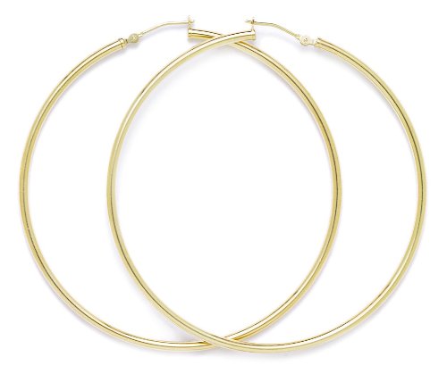 14K Yellow Gold 60mm Round Hoop Earrings for Women - Classic Dainty Everyday Hoops for Work, Date Night & Special Occasions