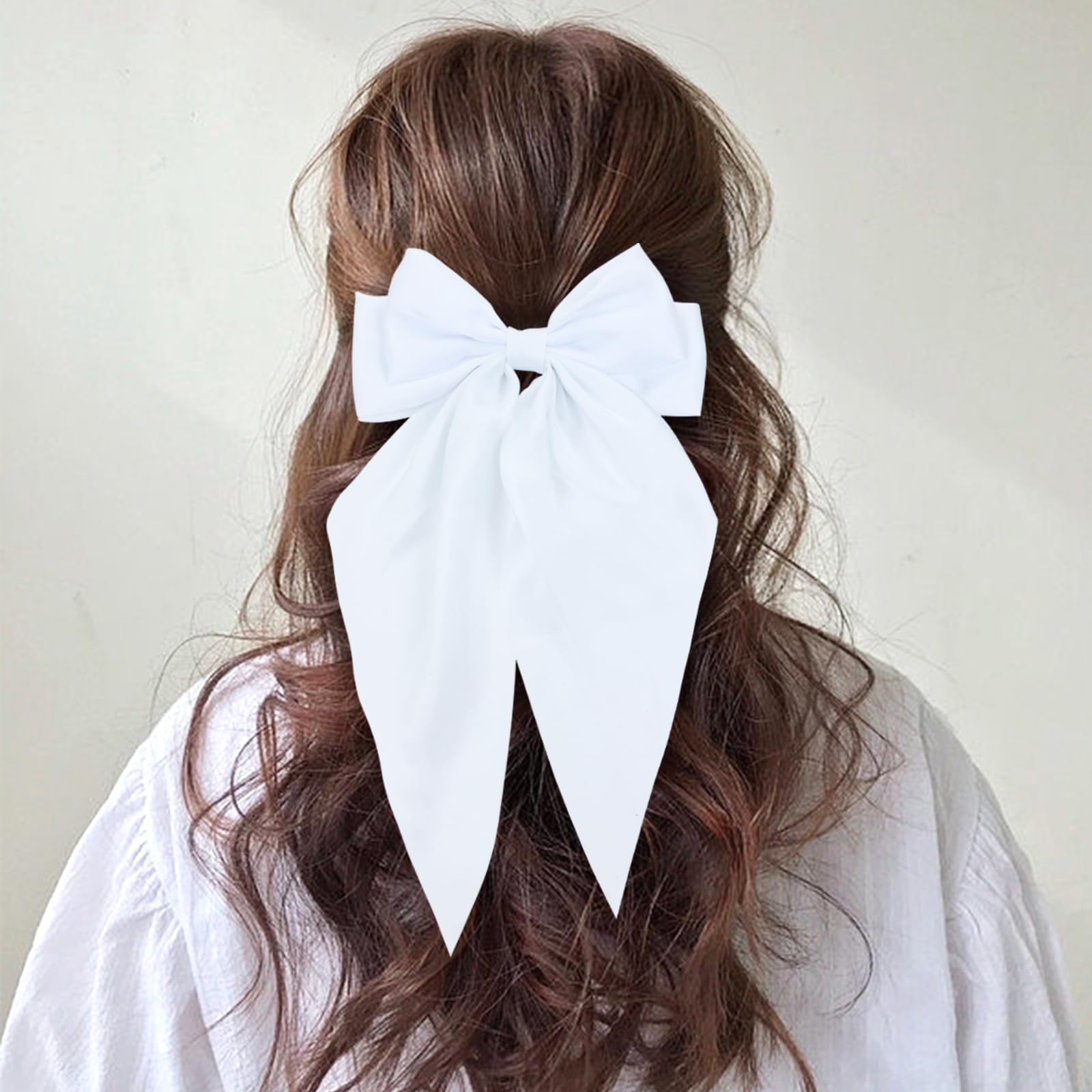 Cinaci 8-Piece Satin Hair Bows for Women & Girls - Elegant Long Tail Bow Clips & French Barrettes Hair Accessories | Perfect for Parties, Weddings, School & Daily Fashion