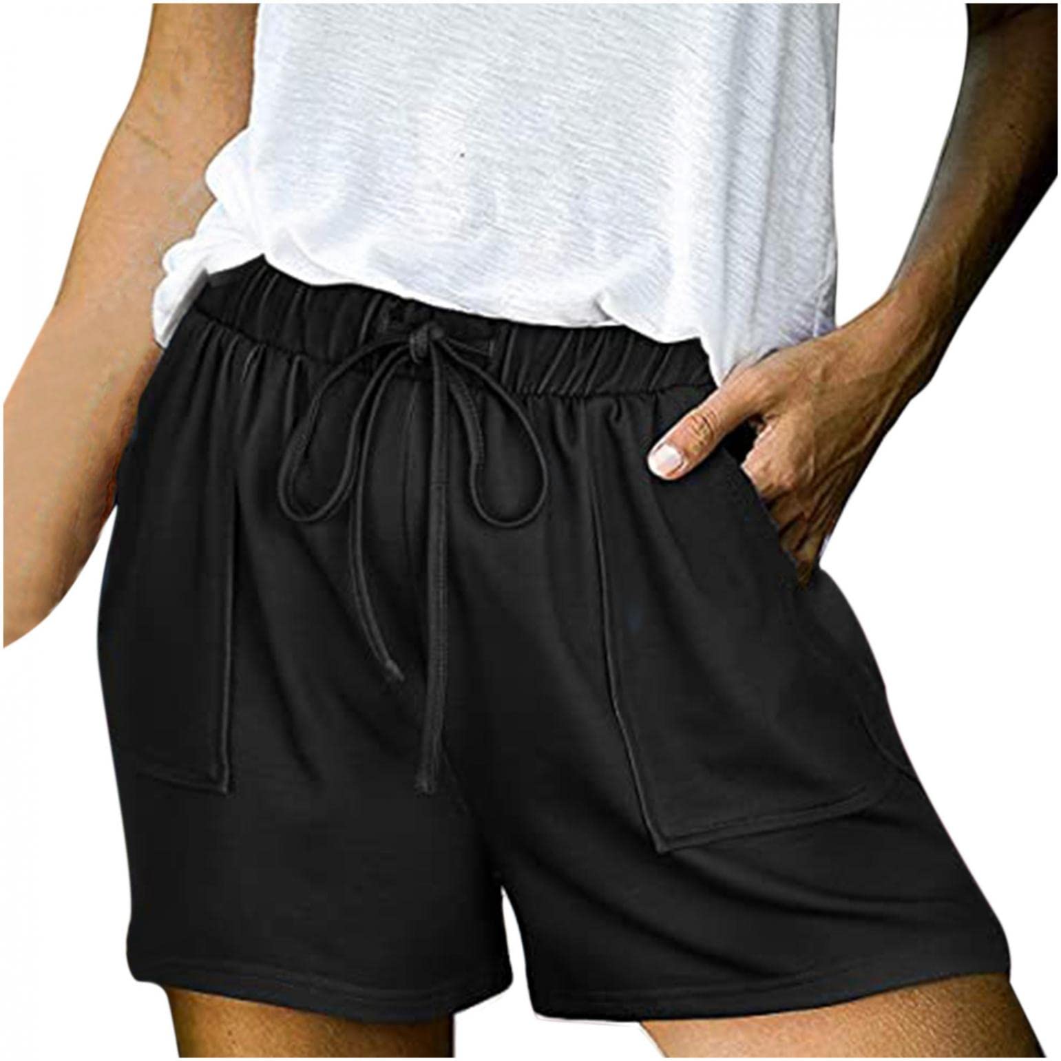 **Women's Comfortable High Waist Drawstring Casual Shorts with Pockets - Perfect for Running, Sports & Everyday Wear**