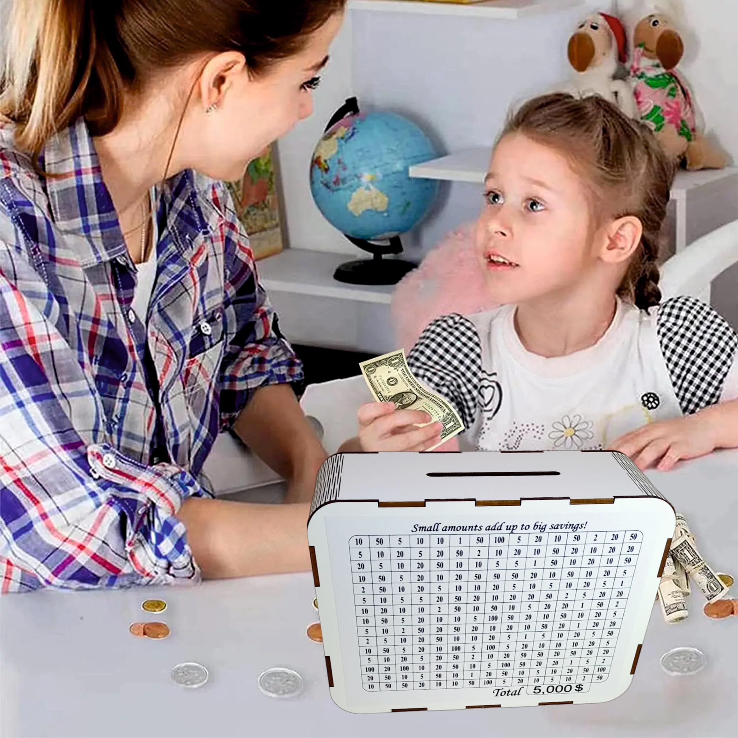 Premium Wooden Cash Saving Box - White One Piece Money Vault with 10000/5000/3000/1000 Dollar Goal Markers for Adults & Kids | Handcrafted Wood Piggy Bank & Savings Box for Home Office Decor, Birthday Gifts & Financial Planning
