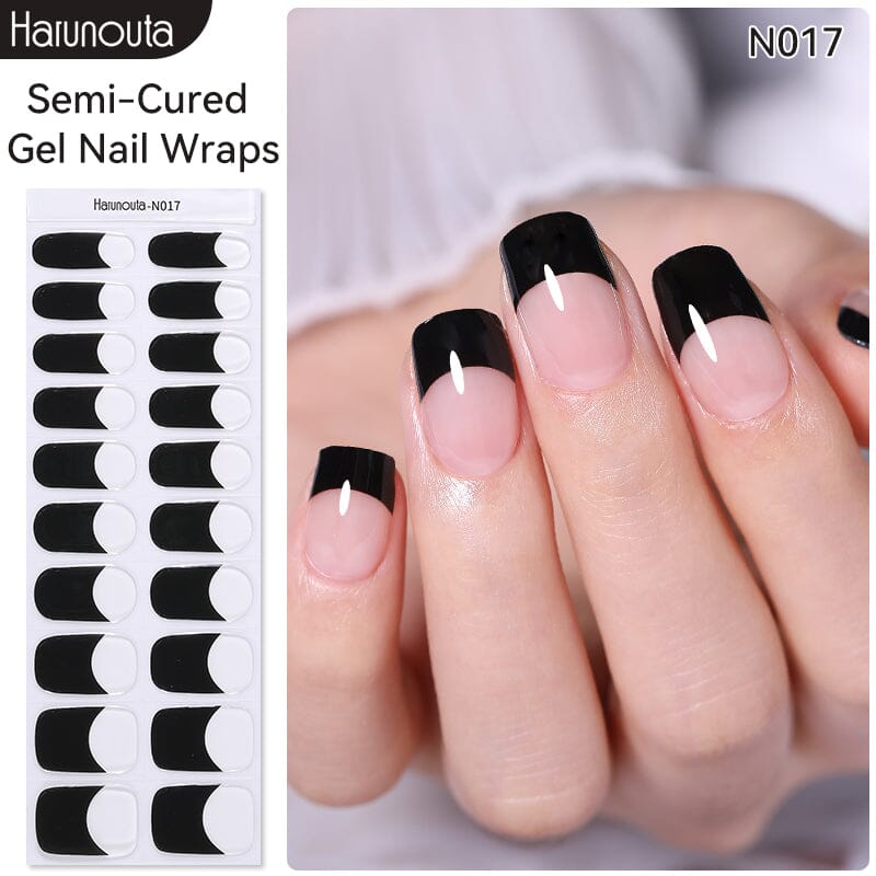 20 Tips Black & White Semi-Cured Gel Nail Strips N017 - DIY Salon-Quality Manicure at Home for Parties & Special Occasions