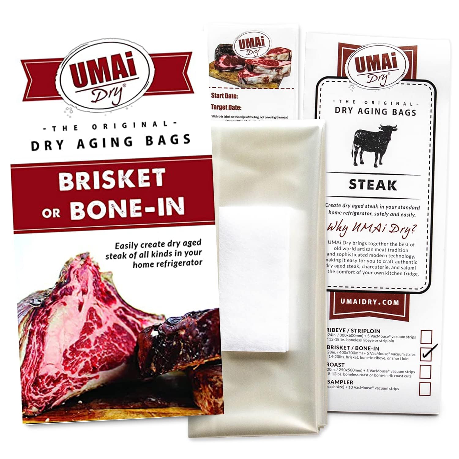 UMAi Dry Aging Bags for Steaks - Pack of 3 | Meat Aging Bags for Beef, Brisket & Bone-In Cuts (14-20 lbs) | Home Refrigerator Steak Ager | No Vacuum Sealer Required | Achieve Tender Aged Beef in 28-45 Days | Perfect for Home Chefs & BBQ Enthusiasts