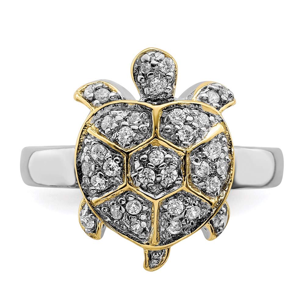 925 Sterling Silver Cubic Zirconia Turtle Ring with Gold Plating - Elegant Jewelry Gift for Women - Perfect for Birthdays, Anniversaries & Everyday Wear