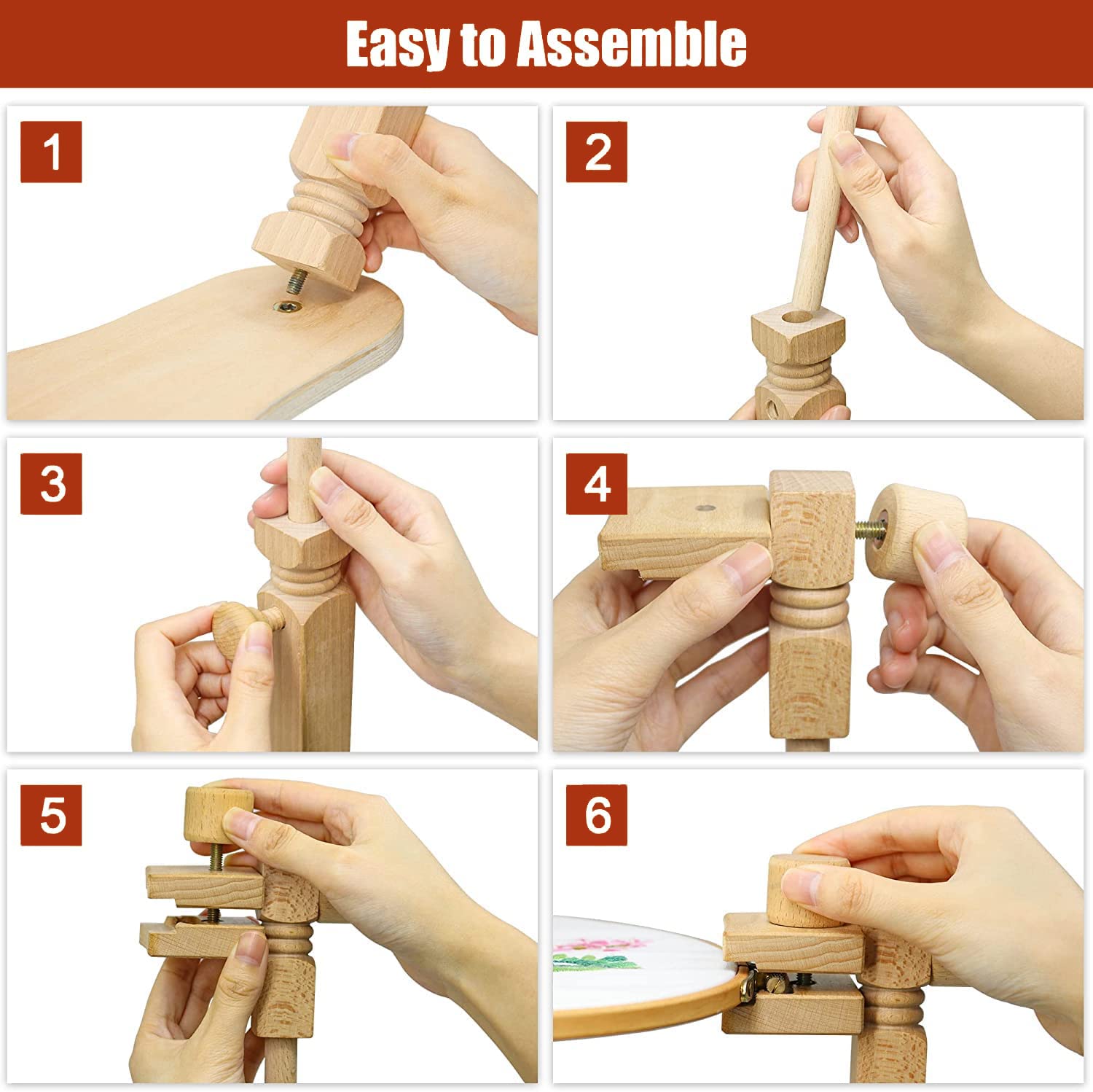 Natural Beech Wood Embroidery Hoop Stand - Rotatable Cross Stitch Lap Holder for Hands-Free Needlework | Perfect for Crafting, Sewing & DIY Art Projects at Home