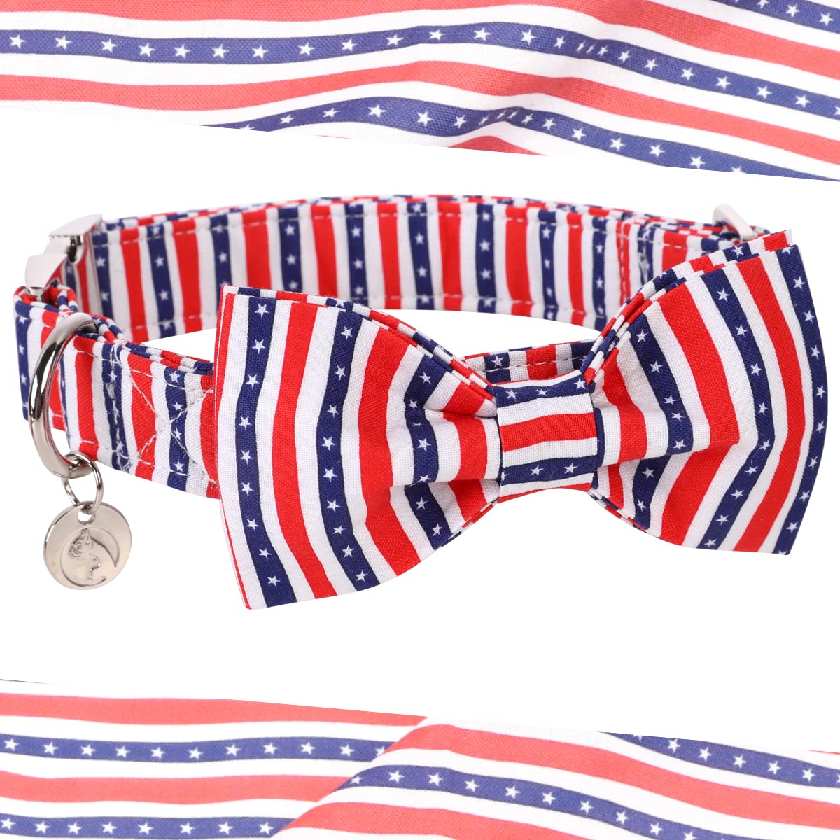 American Flag Dog Collar with Bowtie | Patriotic Cotton Pet Collar for Small Medium Large Dogs | Comfortable & Durable Memorial Day Accessory | Perfect for 4th of July, Veterans Day & Patriotic Events