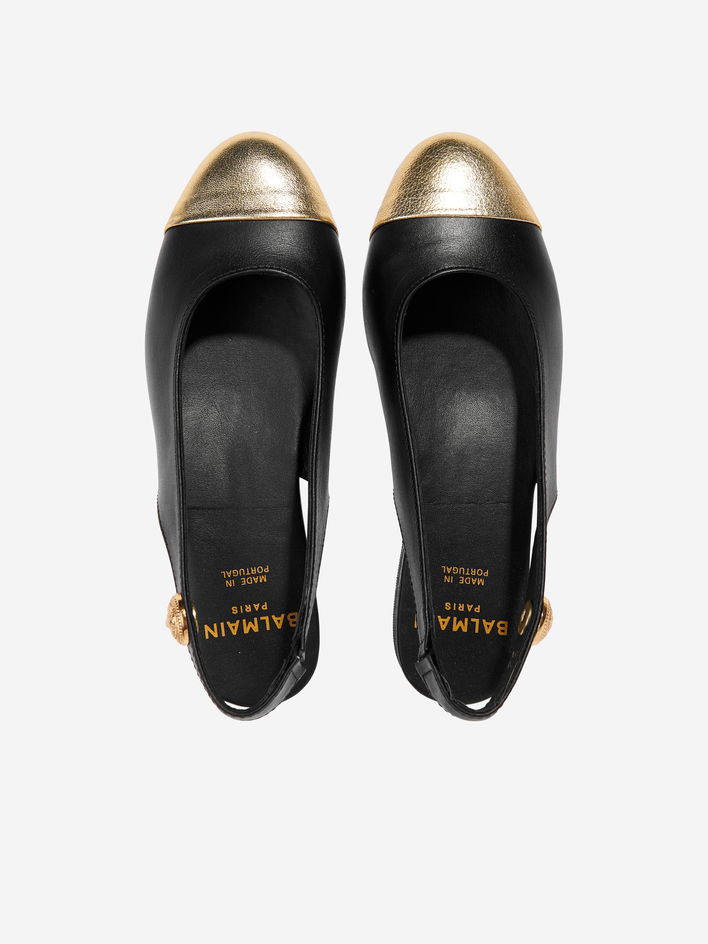 Balmain Girls Black Leather Slingback Ballerina Flats - Elegant & Comfortable for School, Parties & Special Occasions