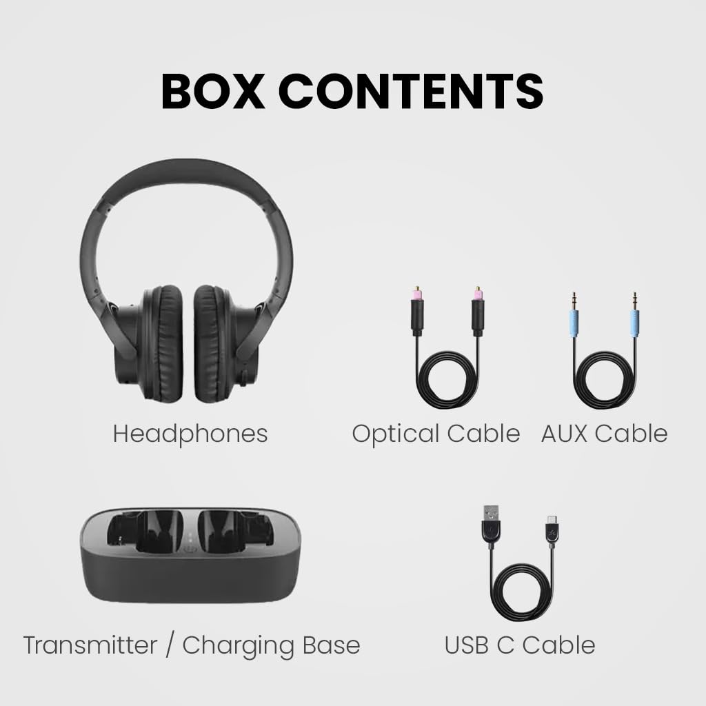 Avantree Ensemble Wireless TV Headphones with Charging Dock & Transmitter - Bluetooth & Optical/AUX Compatible for Seniors - 35Hr Playtime for Watching TV, Movies & Gaming at Home