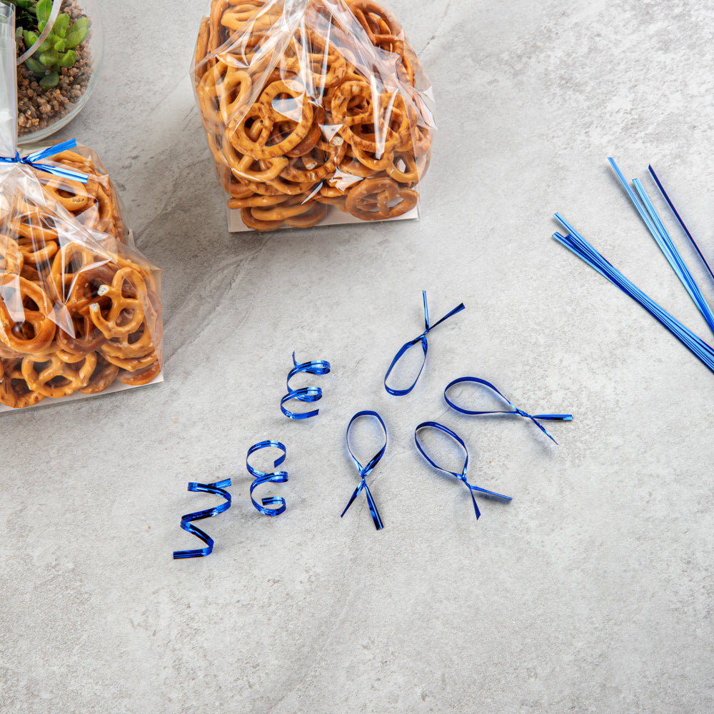 Premium Blue Metallic Twist Ties for Bags - 500 Count Box | Secure & Reusable Bag Closures for Food Storage, Gift Wrapping & Organization