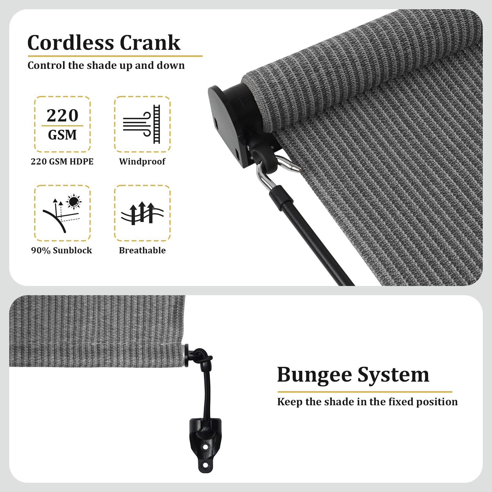 Shade&Beyond Cordless Outdoor Roller Shades 7' W x 6' H - Patio Roll Up Blinds for Porch, Gazebo, Pergola & Balcony | UV Protection Exterior Shade Cloth with One-Piece Fabric & Dual Pole System (Gray) - Perfect for Backyard Relaxation & Sun Protection