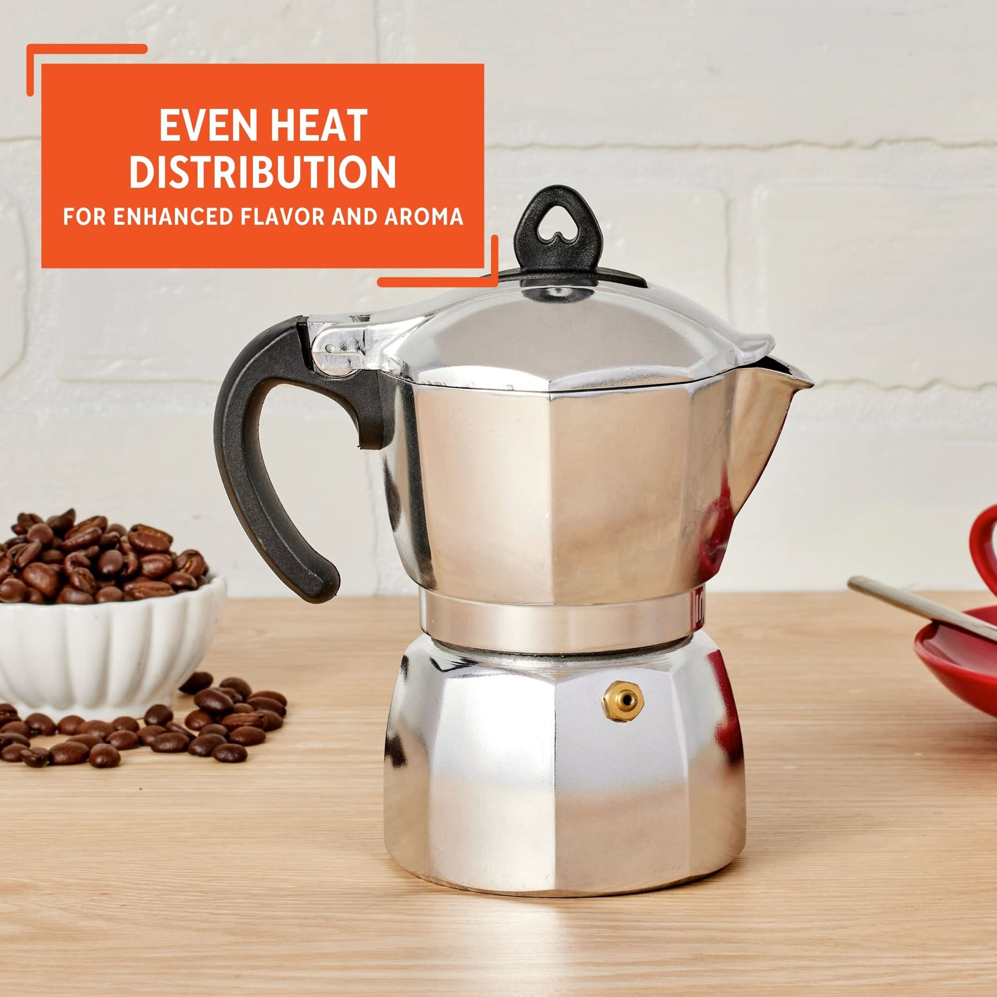 IMUSA 6-Cup Stovetop Espresso Maker with Heart-Shaped Knob - Silver Moka Pot for Italian Coffee - Perfect for Home, Office & Camping Brewing