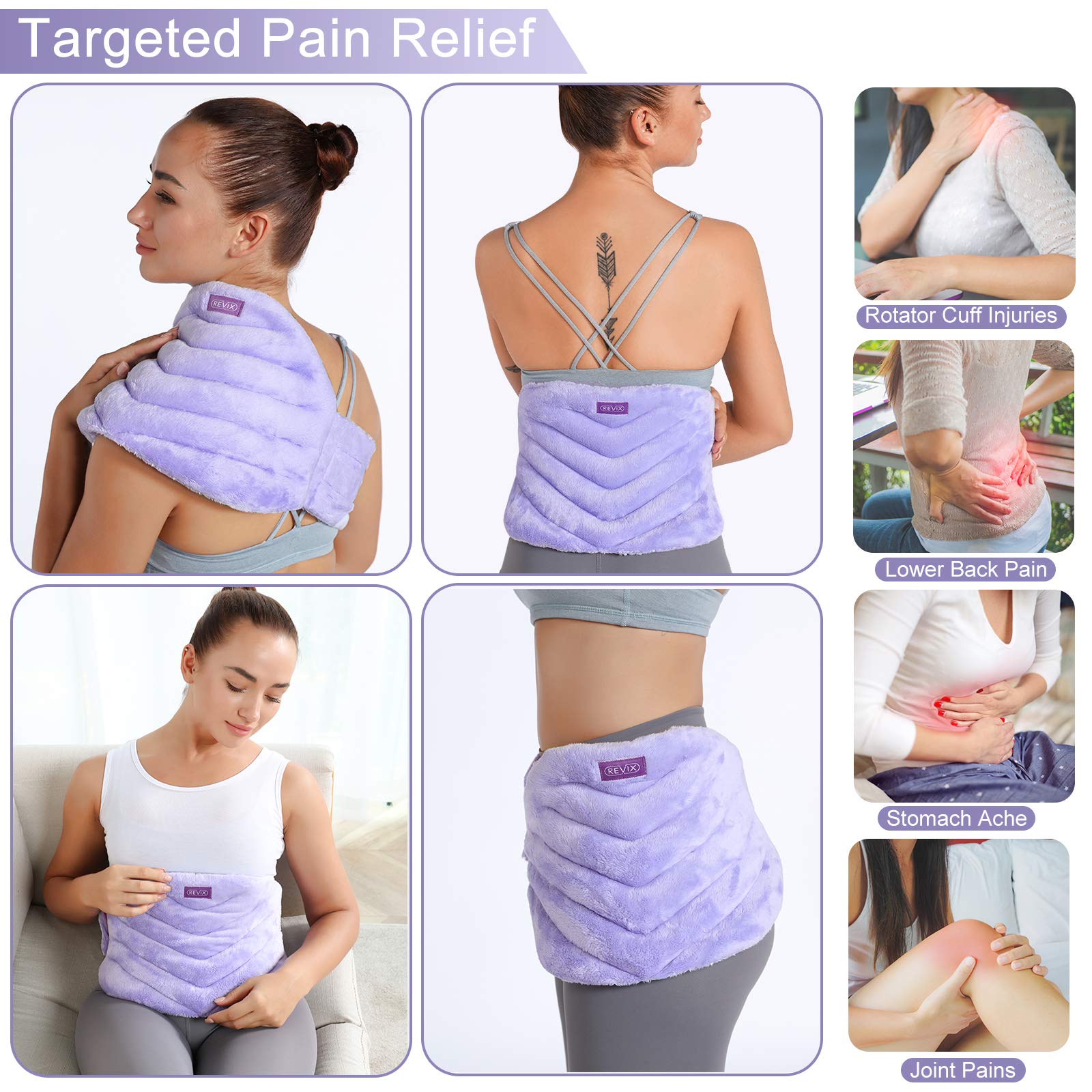 REVIX Extra Large Microwavable Heating Pad for Back, Knee, Lumbar, Waist & Stomach Pain Relief - Soothing Heat Therapy Wrap for Tennis Elbow, Arthritis & Muscle Aches - Perfect for Home, Office & Travel Use