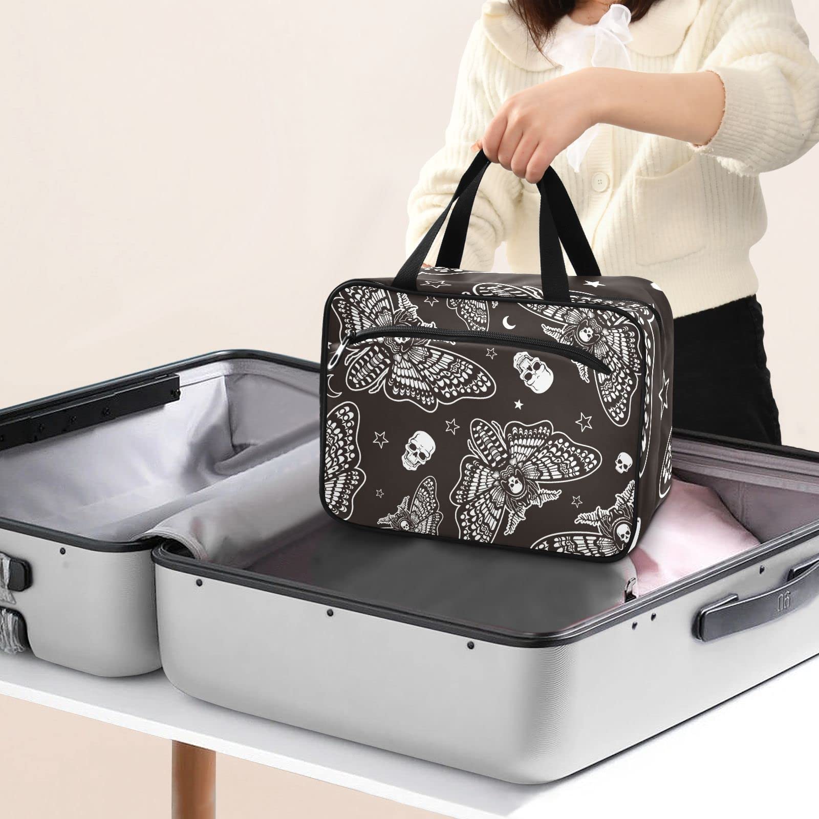 Gothic Skull Travel Toiletry Bag - Large Cosmetic Organizer with Hook for Women | Perfect for Trips & Makeup Storage
