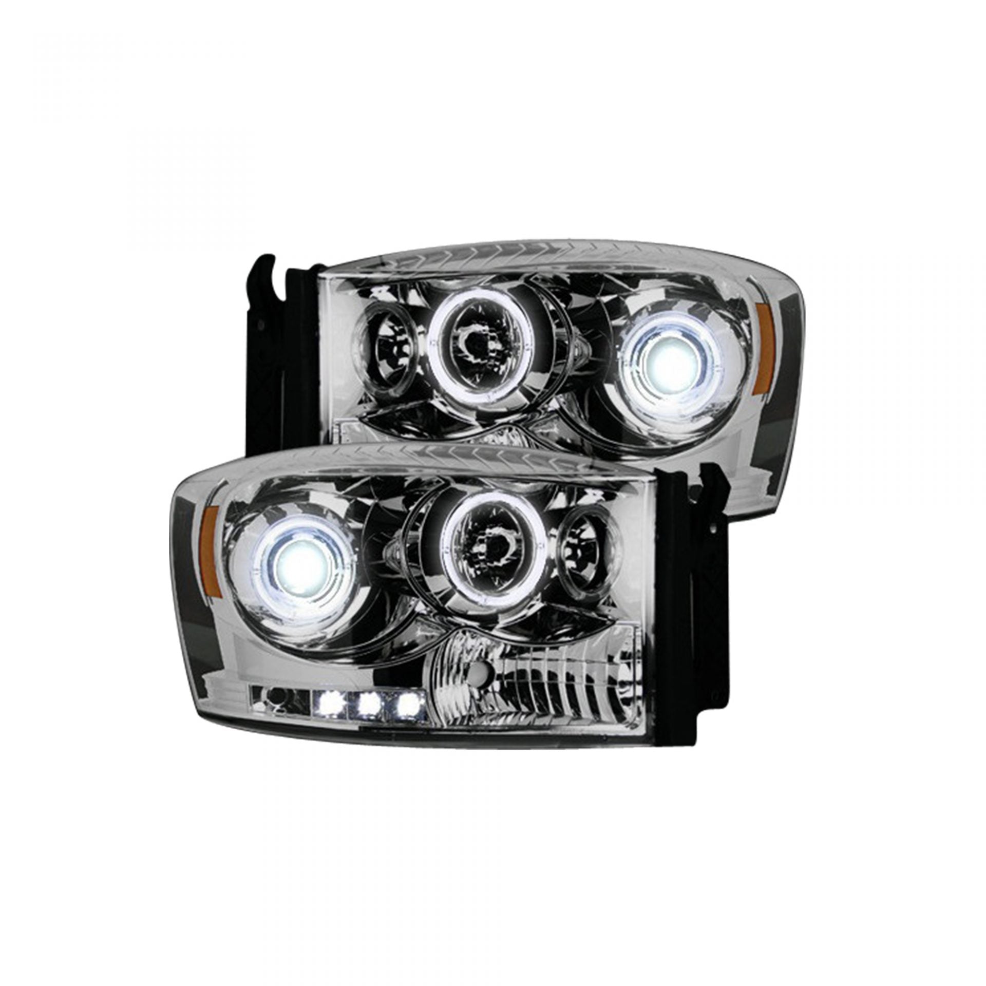 2006-2009 Dodge RAM 2500/3500 Projector Headlights with CCFL Halo Rings & DRL - Clear/Chrome Lens - Upgrade for Off-Roading, Night Driving & Enhanced Visibility