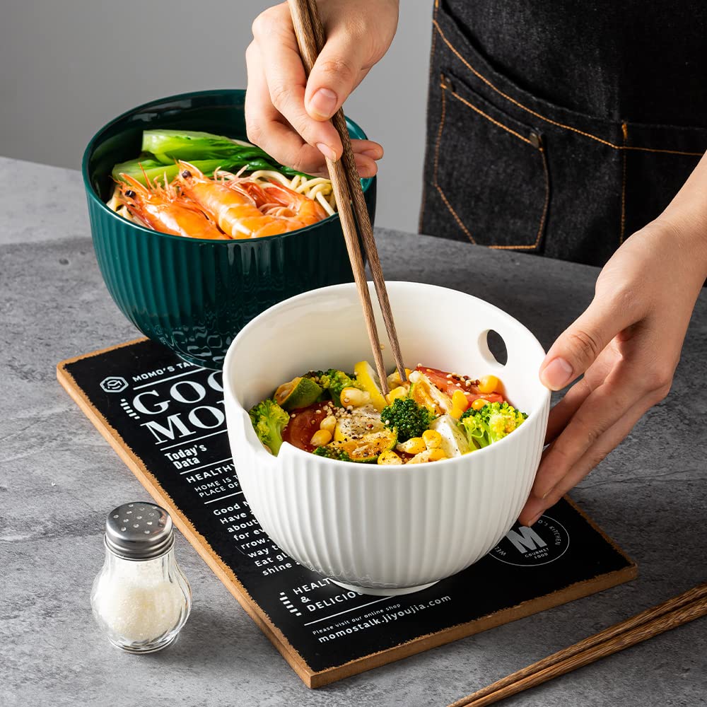 Premium Ceramic Ramen Bowl Set with Matching Chopsticks - 28oz Asian Noodle Soup Bowl for Udon, Soba & Pho - Microwave & Dishwasher Safe - Perfect for Home Dining, Restaurant Style Meals & Gift Giving