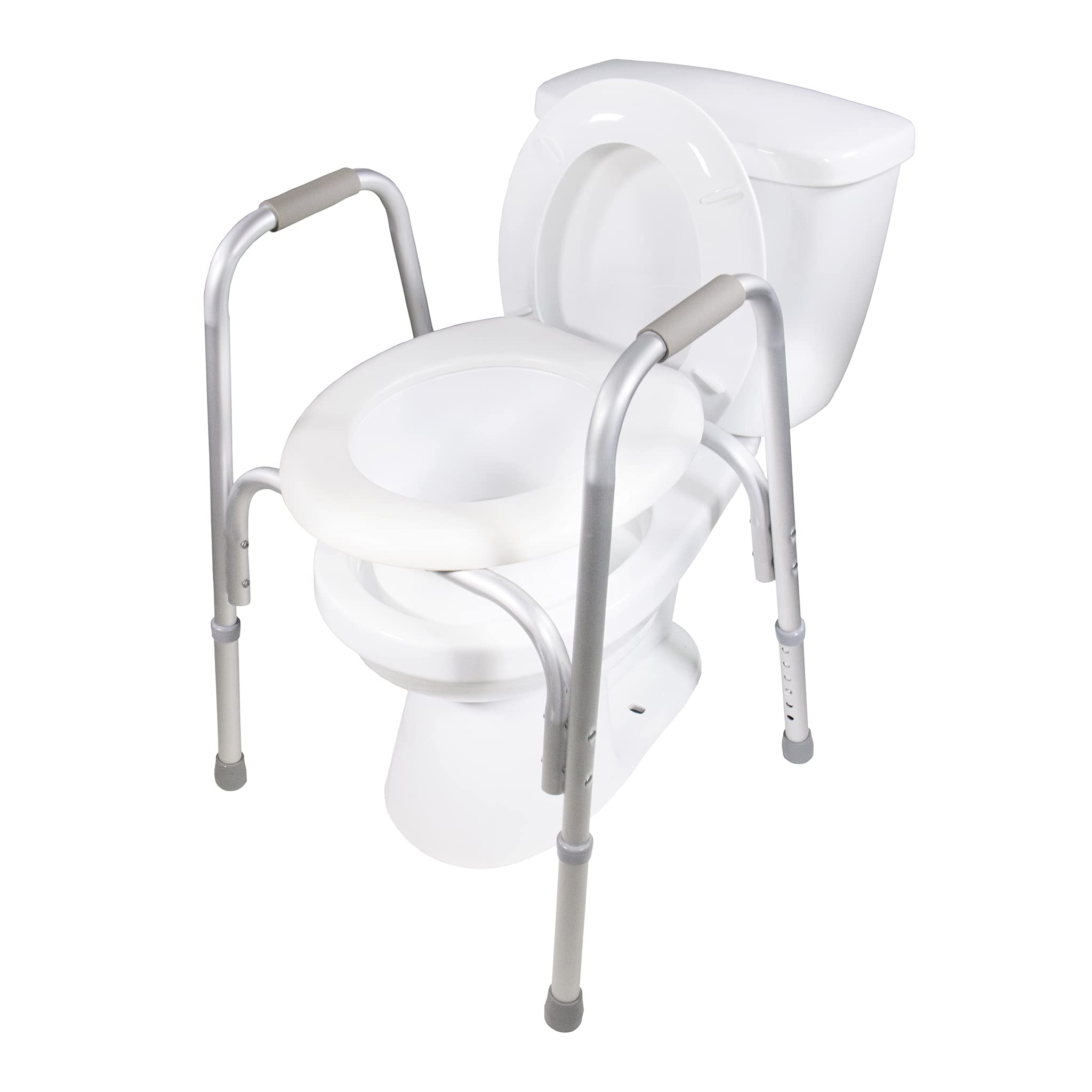PCP Raised Toilet Seat with Safety Frame - Adjustable Height, Tool-Free Assembly, Made in USA - Ideal for Elderly, Disabled & Post-Surgery Bathroom Safety