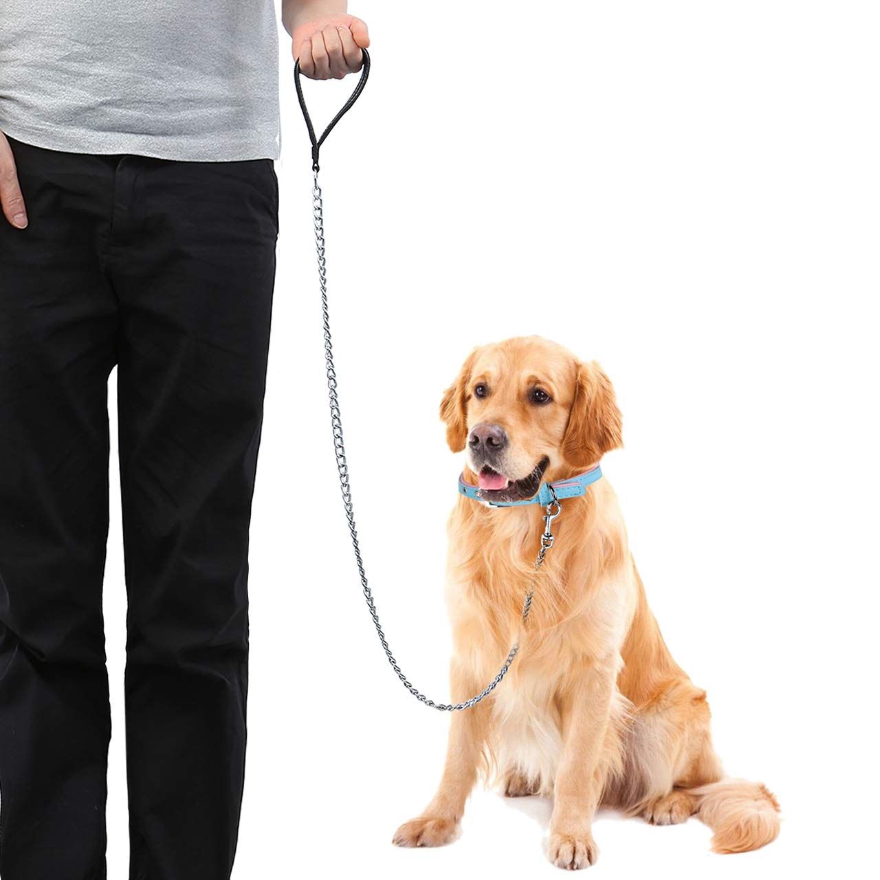 6ft Heavy Duty Chew Proof Metal Dog Leash - Strong Pet Chain Leash with Padded Handle for Large & Medium Dogs | Walking, Training & Outdoor Activities