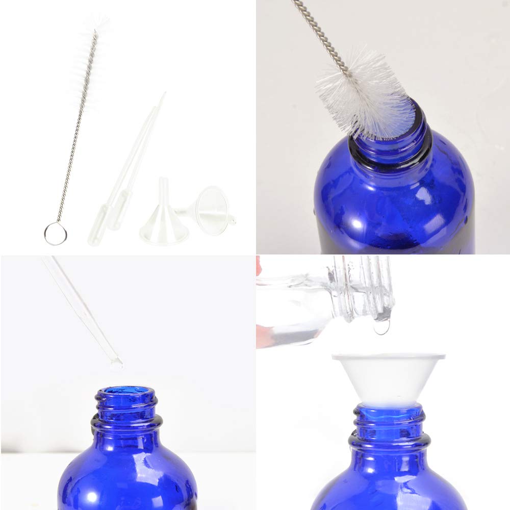 STARSIDE 12 Pack 120ml (4oz) Blue Glass Spray Bottles with Fine Mist Sprayer & Dust Cap - Essential Oil Bottles, Perfume Atomizers, Cleaning Solution Containers - Includes 1 Brush, 2 Funnels, 2 Droppers & 18 Labels - Perfect for DIY Beauty, Aromatherapy & Home Cleaning