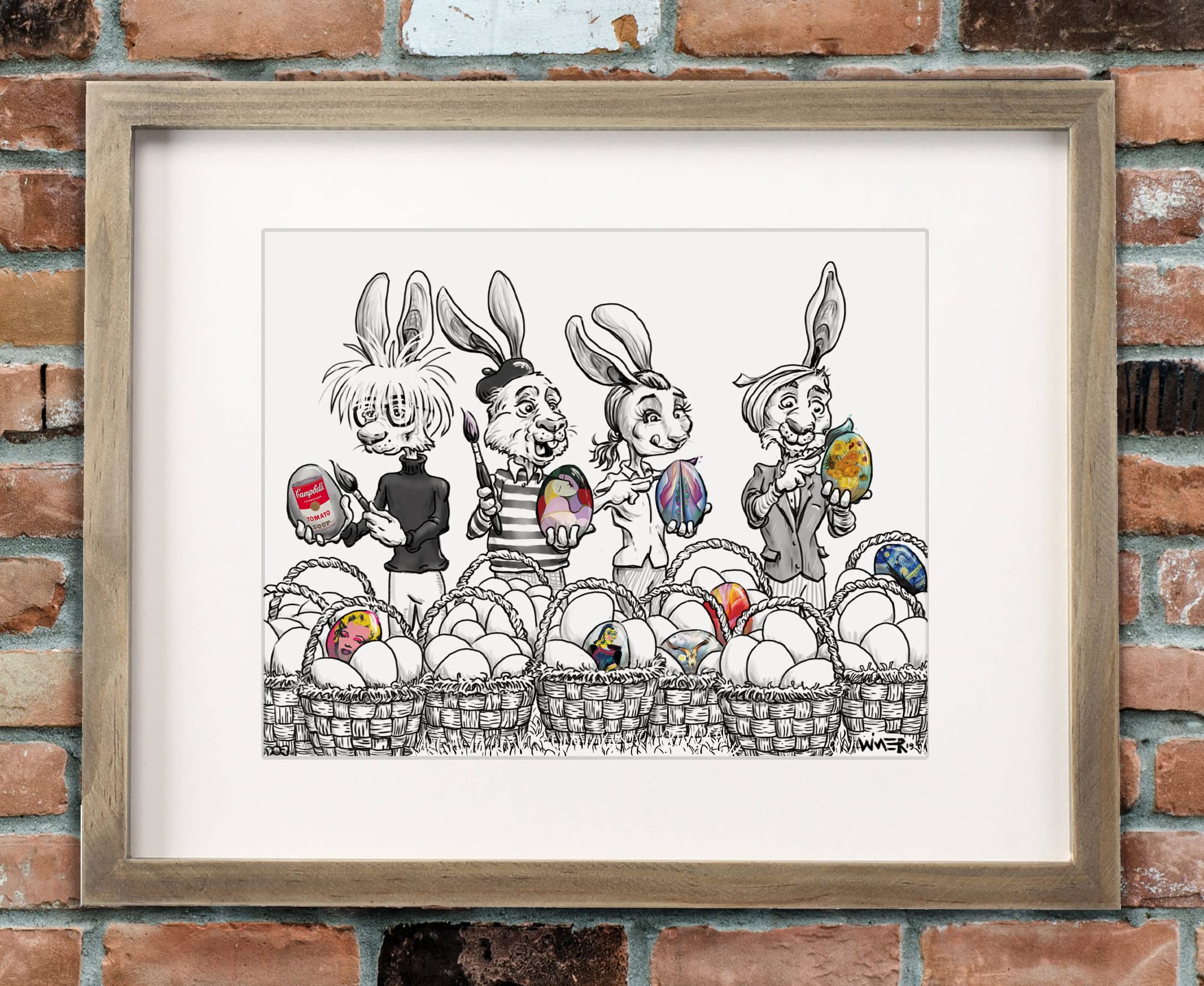 Easter Egg Artists Cartoon/Illustration - Hand-Signed Artwork with Mat & Quality Frame (Black) | Perfect for Home Decor, Easter Gifts & Art Collectors