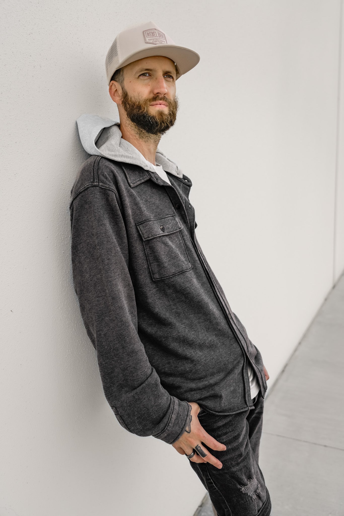 Lightweight Hooded Shacket for Men & Women - Charcoal Wash | Casual Outerwear for Fall & Winter Layering