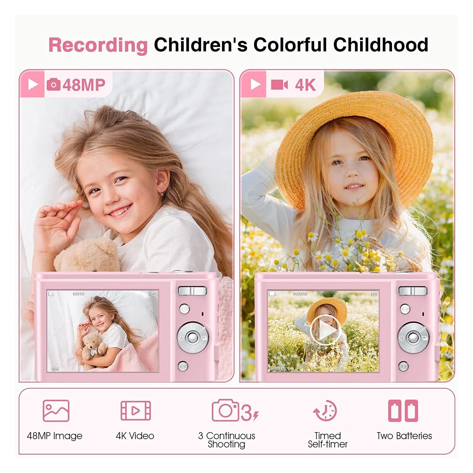 48MP Mini Kids Camera with 16X Digital Zoom - Portable Electronic Vlogging Camera for Children | Perfect for Travel, Birthday Gifts & Photography Learning