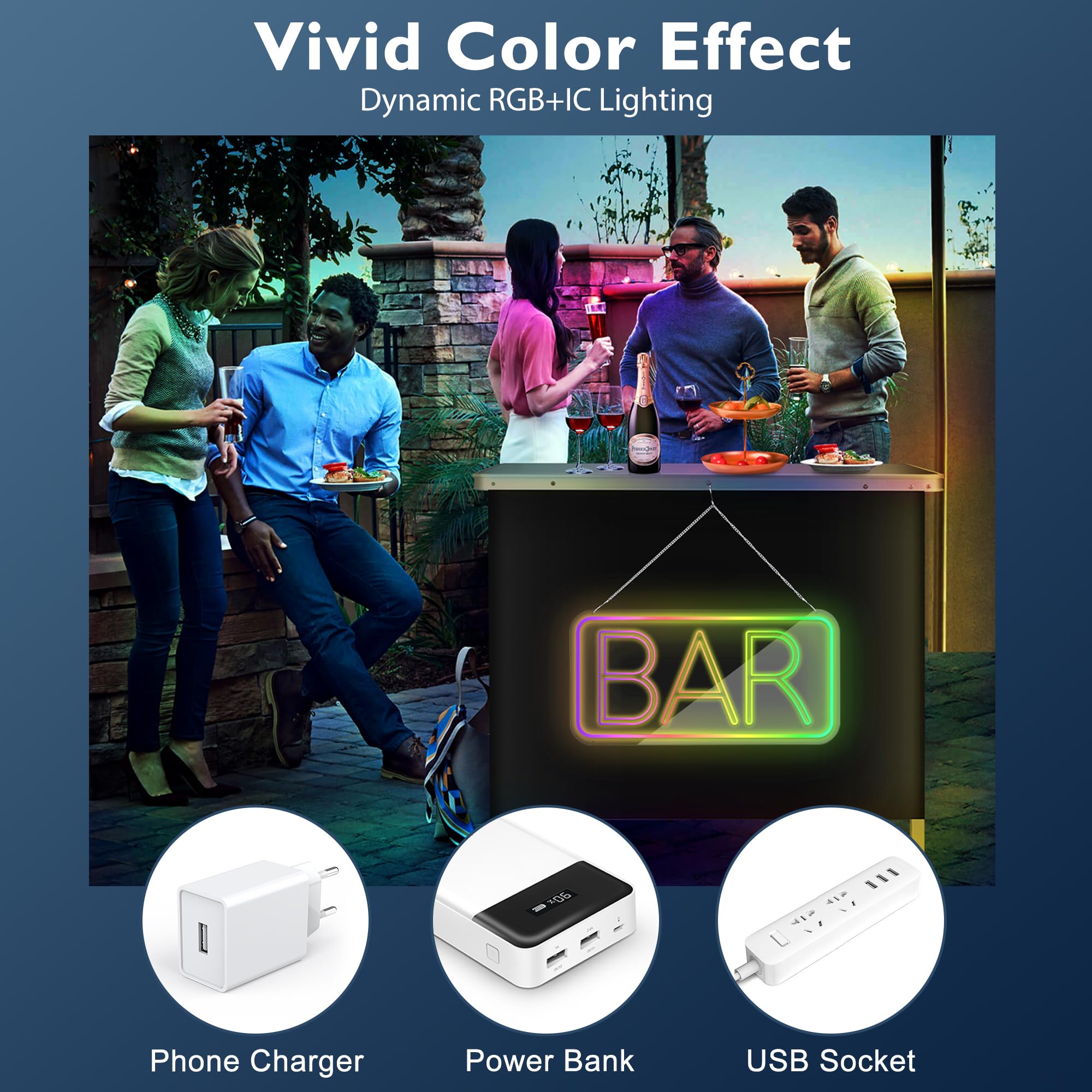 BRILLIHOOD Portable Double Shelves Bar Table with LED Neon Sign - Mobile Bartender Station for Home, Events, Outdoor & Patio Use | Includes Black Skirt & Carry Case | Perfect for Parties, Weddings & Backyard Gatherings