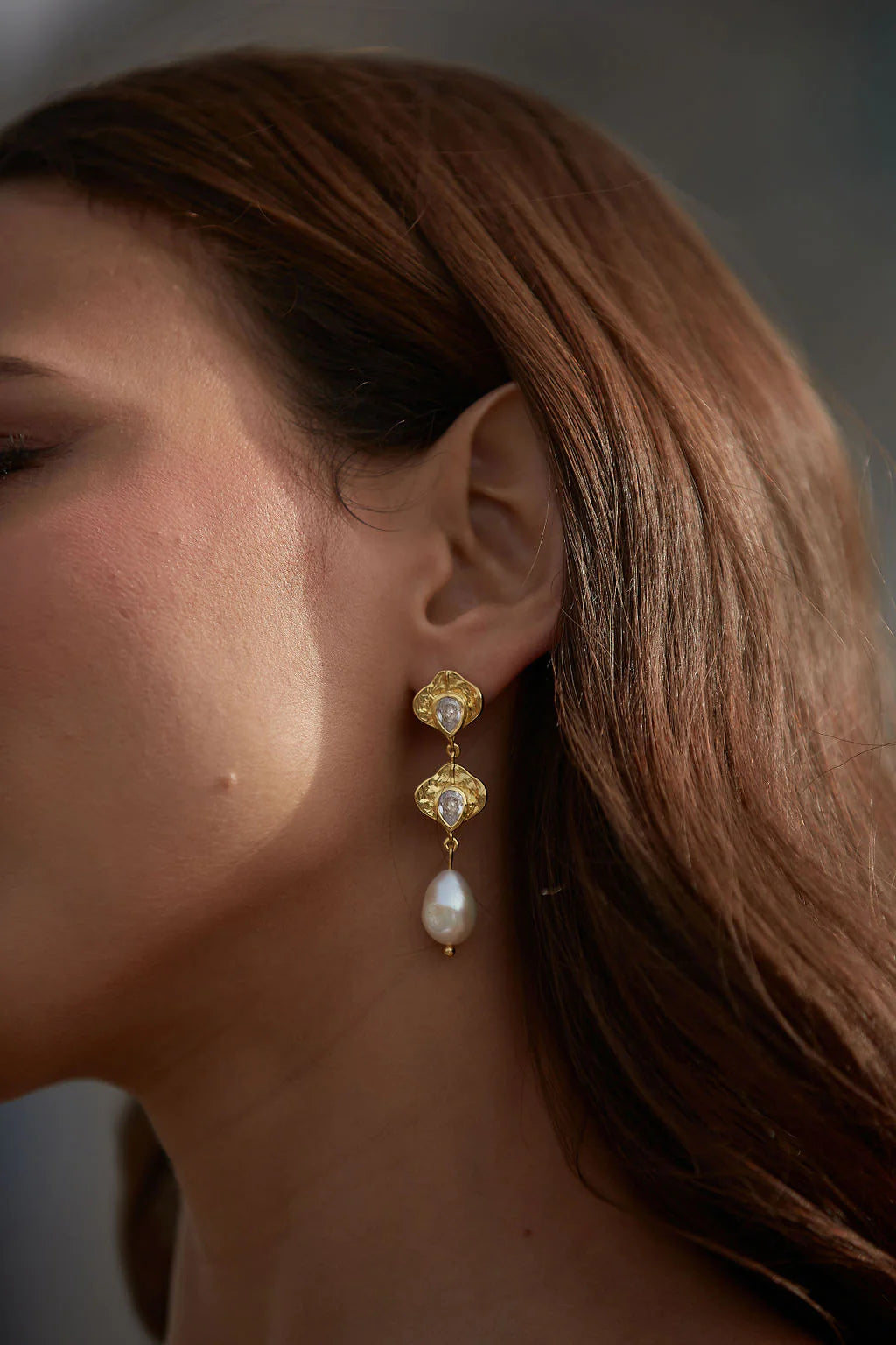 Lola Knight Juliette 18K Gold Pearl & Crystal Petal Drop Earrings - Elegant Dangle Earrings for Women, Perfect for Weddings, Parties & Special Occasions