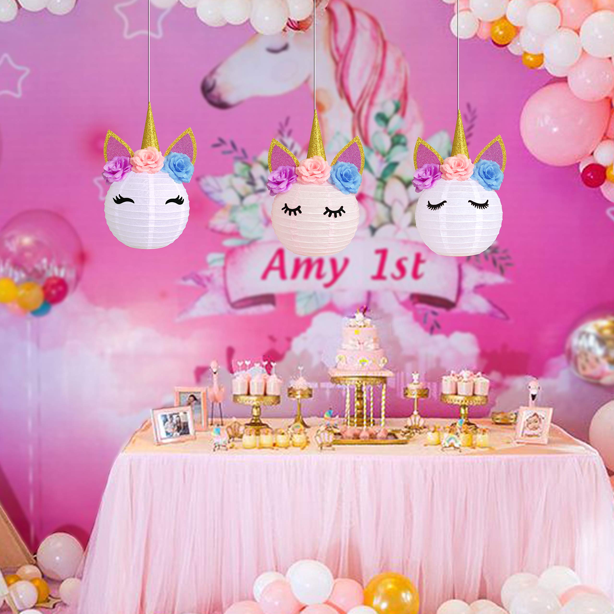Gold Pink White Unicorn Paper Lanterns - Party Decorations for Birthday, Baby Shower & Wedding | Table Centerpieces, Ceiling & Room Decor | Perfect for Kids Parties, Bridal Showers & Festive Events