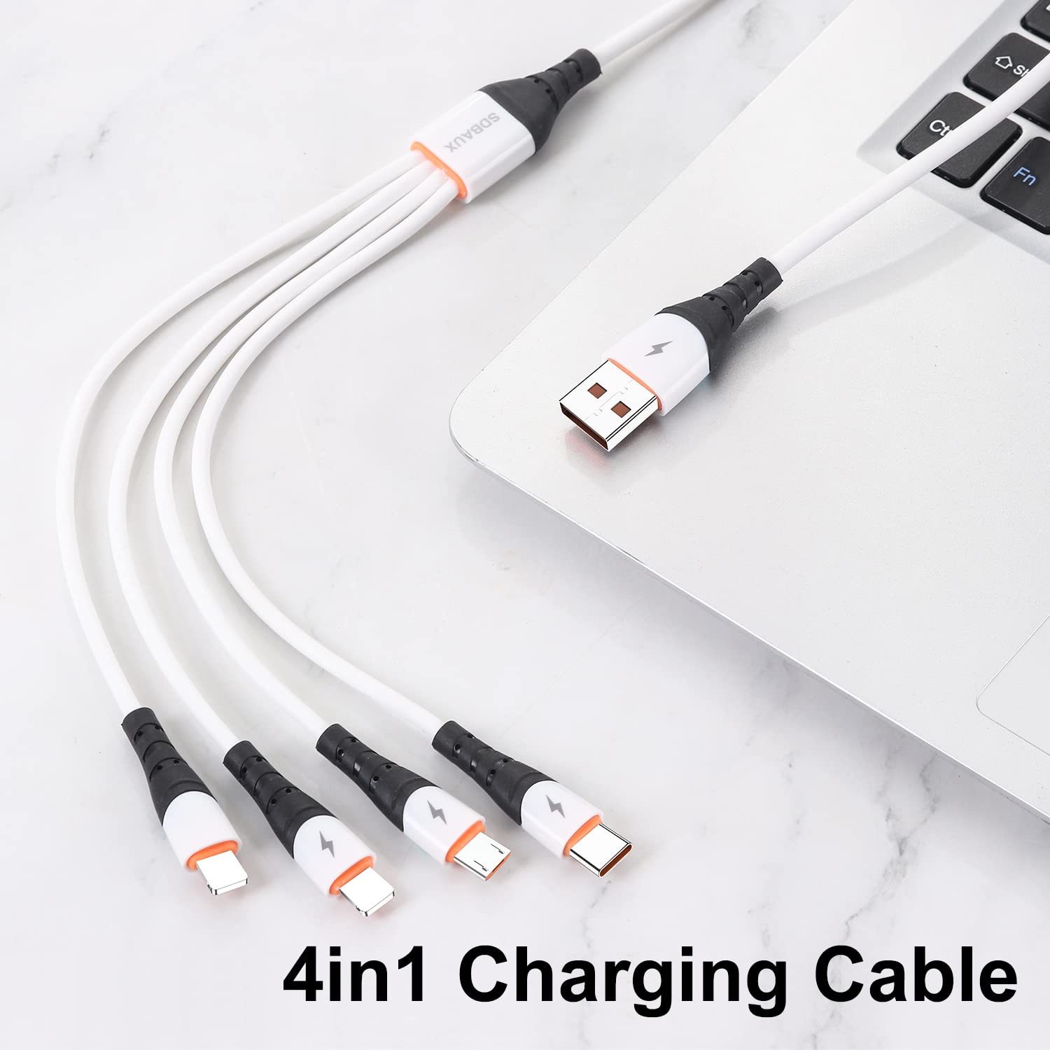SDBAUX 4-in-1 Multi Charging Cable - Fast USB C/Micro USB/Lightning Charger Cord Compatible with iPhone 16/15/14/13/12 Pro Max, iPad Mini 6/Air 4, Galaxy S23/S22/S20 & More - Perfect for Home, Office & Travel Charging Needs