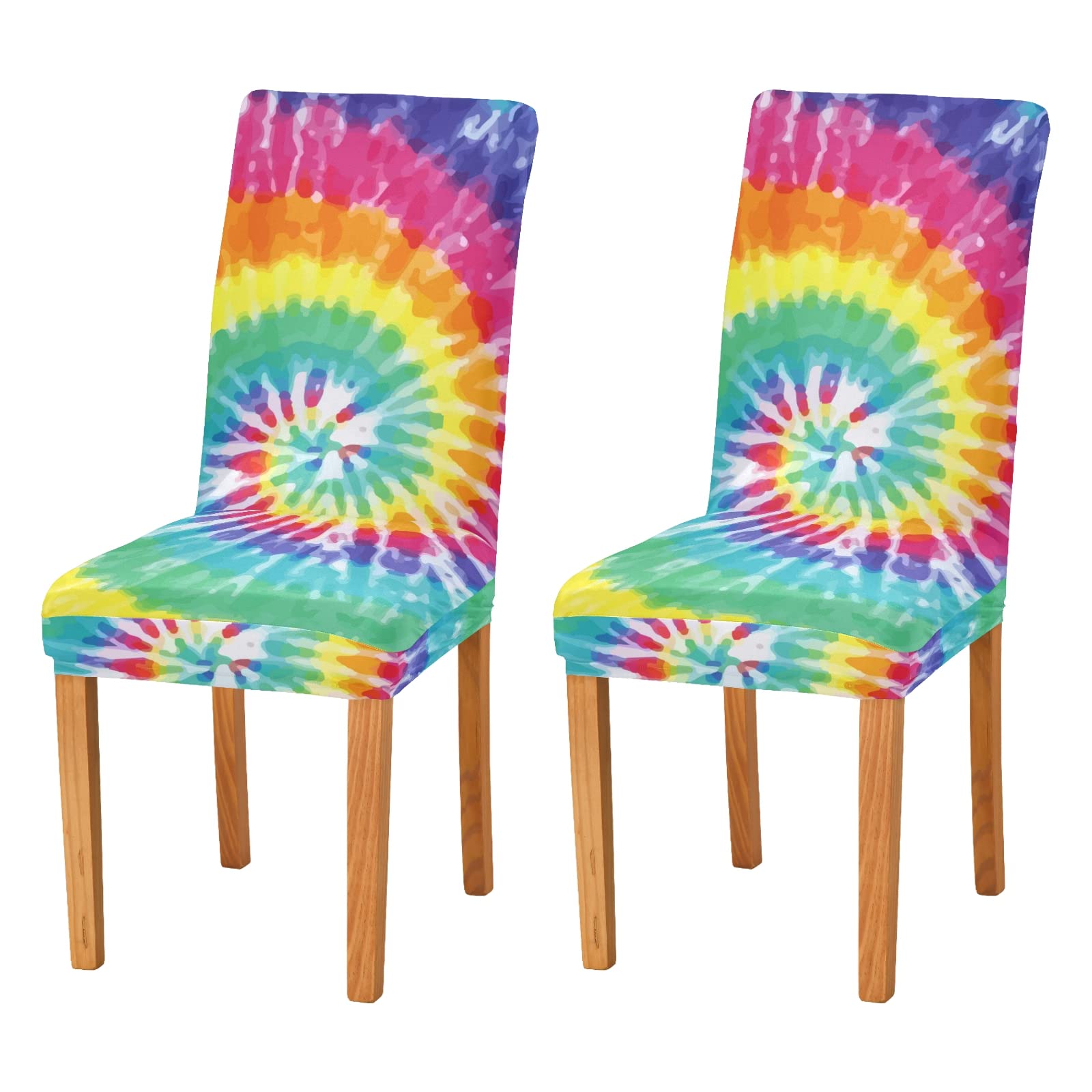 Tie Dye Stretch Chair Covers Set of 4 - Spandex Dining Room Chair Slipcovers for Kitchen, Living Room & Office - Xigua Washable Elastic Seat Covers for Home Decor
