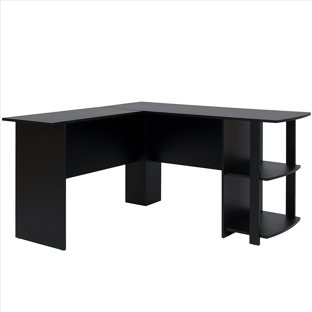 L-Shaped Computer Desk with Bookshelves, Wooden Corner Desk for Home Office, Right-Angle Workstation with Storage - Perfect for Small Spaces & Gaming Setups (Black)
