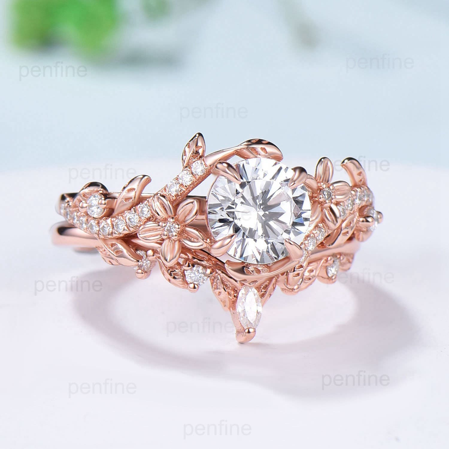 1CT Floral Brilliant Moissanite Engagement Ring Set - Nature Inspired Branch Twig Leaf Design Wedding Ring Set - Unique Infinity Anniversary Bridal Jewelry for Women - Perfect for Proposals, Weddings & Romantic Gifts
