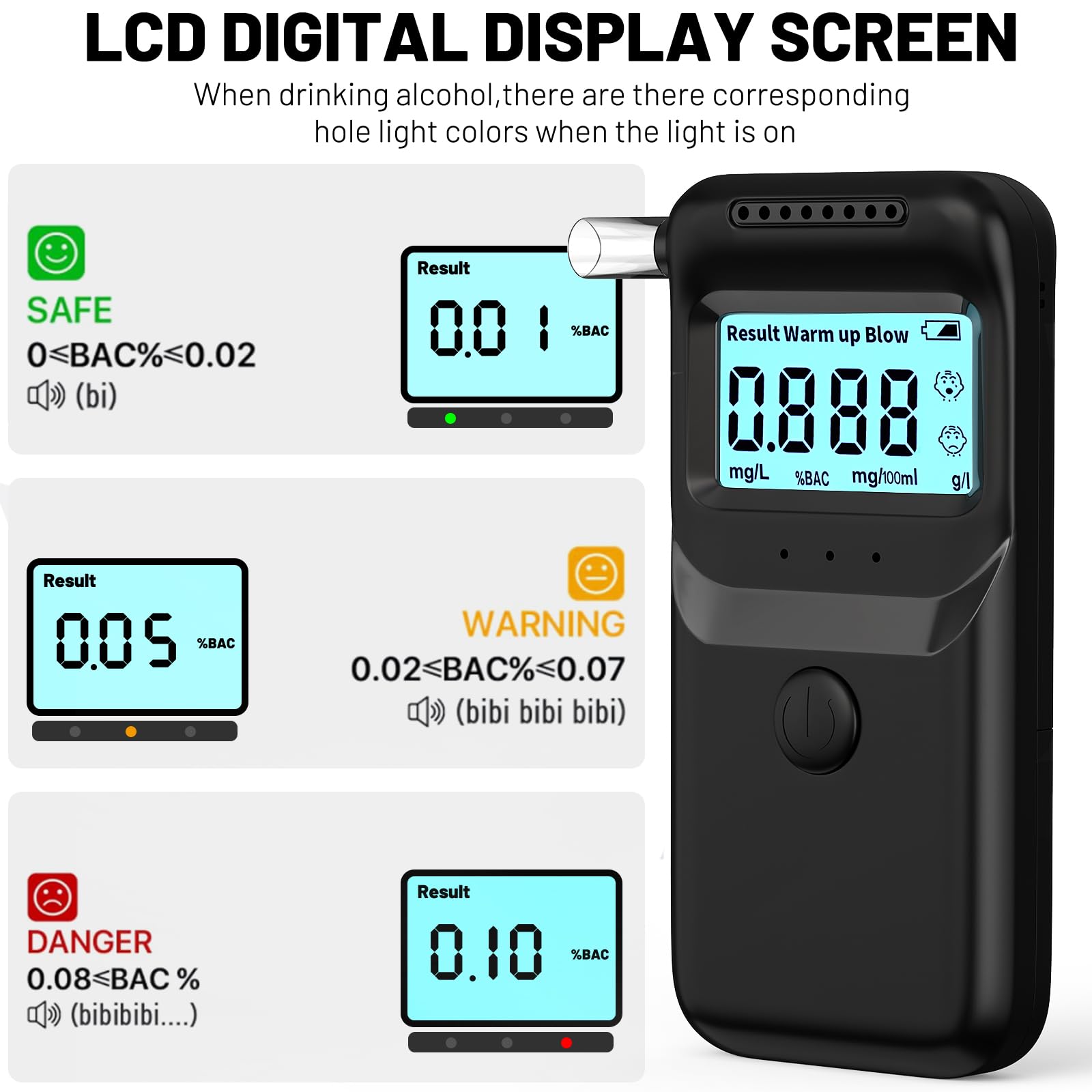 **Portable Alcohol Breathalyzer Tester – High Accuracy & Fast Results with LCD Display & 10 Reusable Mouthpieces – Personal & Professional Use for Home, Workplace, and Law Enforcement**