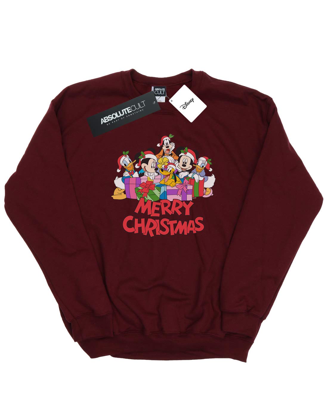 Disney Women's Mickey Mouse Christmas Sweatshirt - Burgundy Red Holiday Pullover, Cozy Fleece Top for Winter, Small Size | Perfect for Xmas Parties, Family Gatherings & Festive Outfits