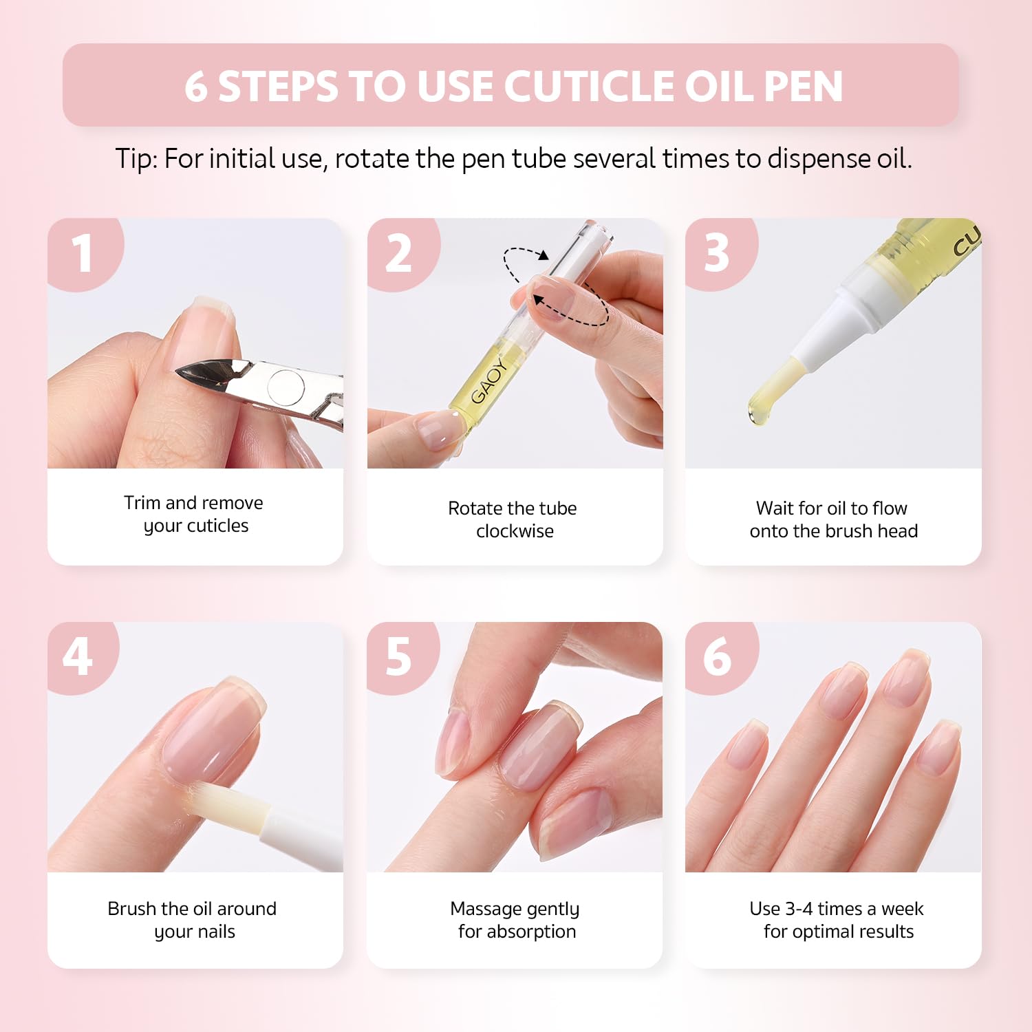 GAOY 6Pcs Cuticle Oil Pen Set with Vitamin E - Professional Manicure & Pedicure Kit for Nail Growth, Repair & Revitalization - Perfect for Home Nail Care, Salon Treatments & DIY Nail Maintenance
