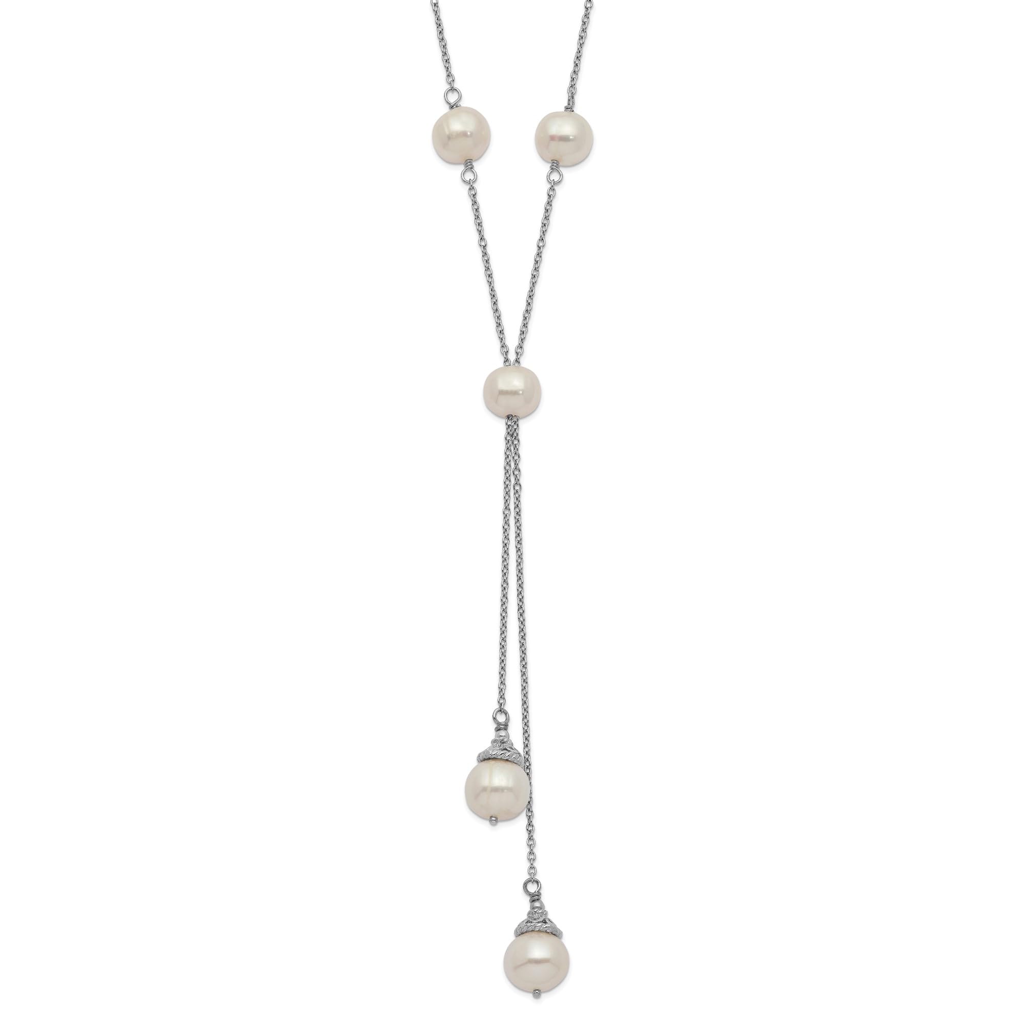 925 Sterling Silver White Freshwater Cultured Pearl 9-Station Drop Necklace - 16 Inch Chain - Elegant Jewelry Gift for Women, Perfect for Weddings, Parties & Special Occasions