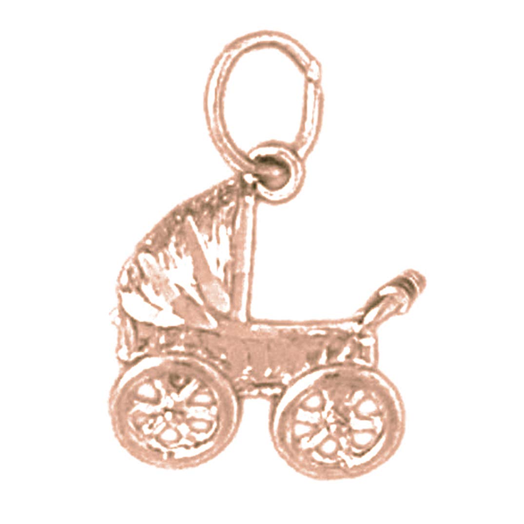 14K Rose Gold Baby Stroller Pendant Necklace - 22mm Tiny Footprint Charm for Newborn Gifts & Mom Jewelry (Perfect for Christening, Baby Showers & First Birthday Presents)