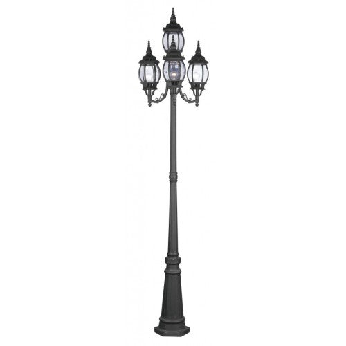 Frontenac Medium Base 4 Light Bulb Socket Outdoor Post Light - 4 Head Aluminum Fixture with Clear Beveled Glass, Textured Black Finish (93