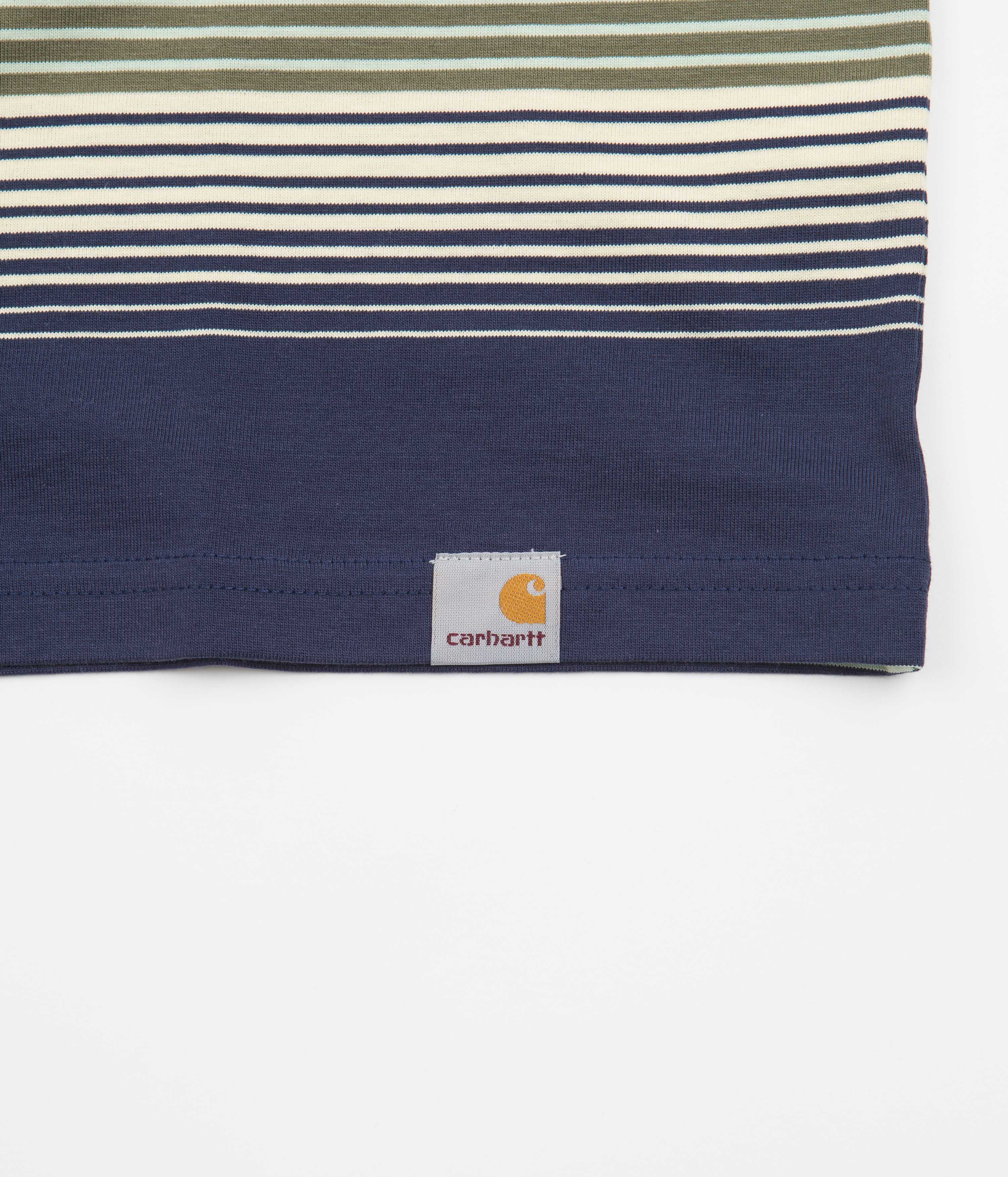 Carhartt Hanmore Stripe Blue T-Shirt for Men - Comfortable Cotton Workwear Tee for Construction, Outdoor & Casual Wear