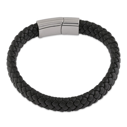 Premium Stainless Steel Black Leather Braided Bracelet for Men & Women - Durable Fashion Jewelry Gift for Casual Wear, Date Night & Special Occasions