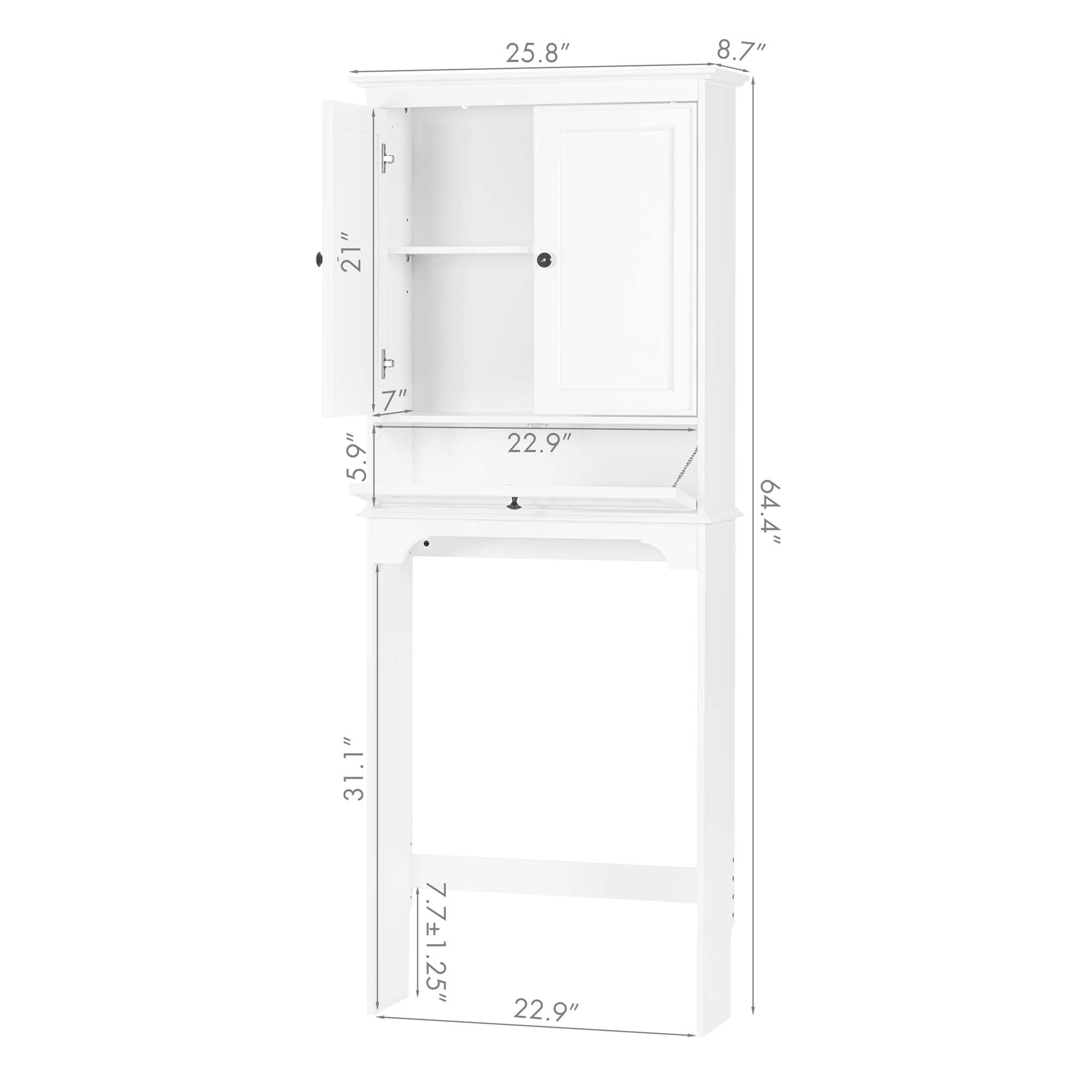Spirich Over The Toilet Storage Cabinet with Doors & Adjustable Shelves - White Bathroom Organizer for Towels, Toiletries & Cleaning Supplies | Space-Saving Solution for Small Bathrooms & Apartments