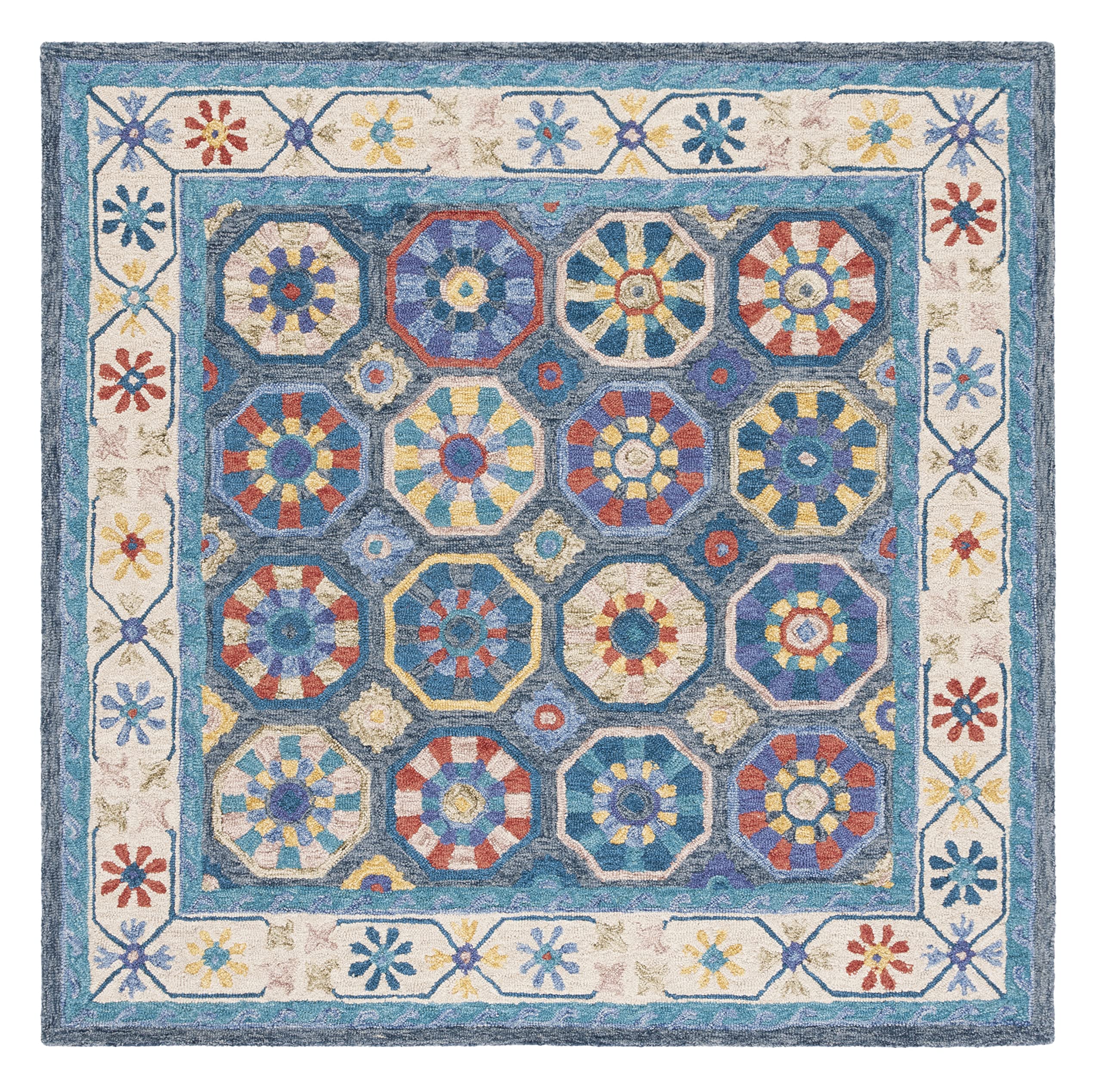 Safavieh Metro Collection 6'x6' Blue Ivory Wool Area Rug - Handmade Premium Quality for Living Room, Dining Room & Bedroom Decor | Soft & Durable Floor Covering for Home Interior Design