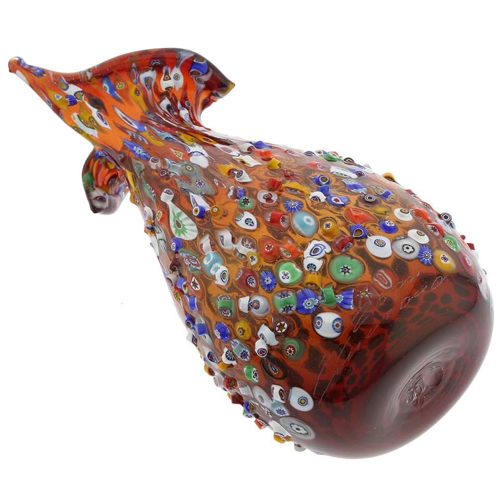 Venetian Murano Glass Millefiori Mosaic Flower Vase - Handcrafted Red Blooming Design | Elegant Home Decor for Living Room, Dining Table & Wedding Centerpieces