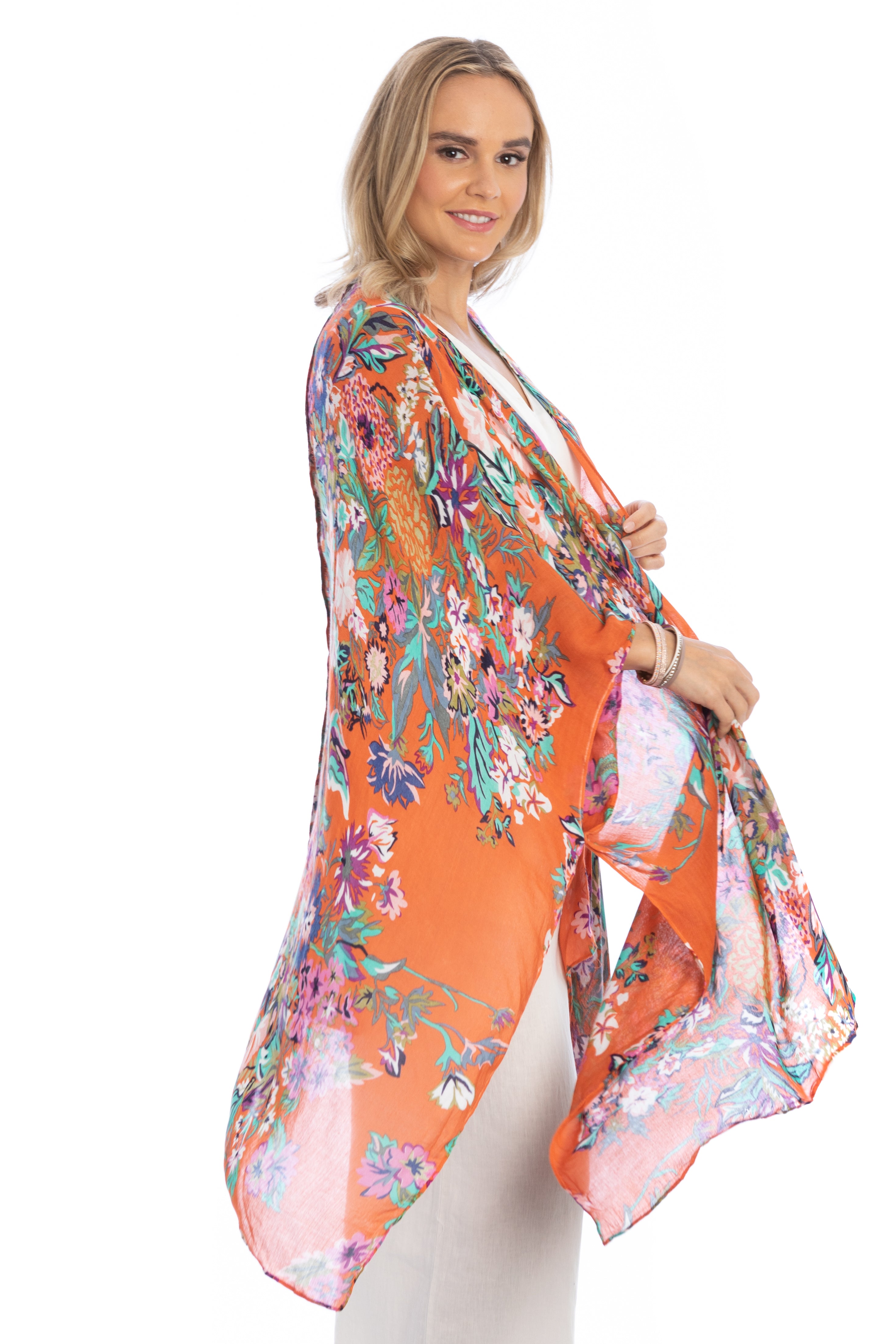 Elegant Floral Kimono Robe - Lightweight & Flowy Women's Cover Up for Beach, Pool, or Lounge Wear