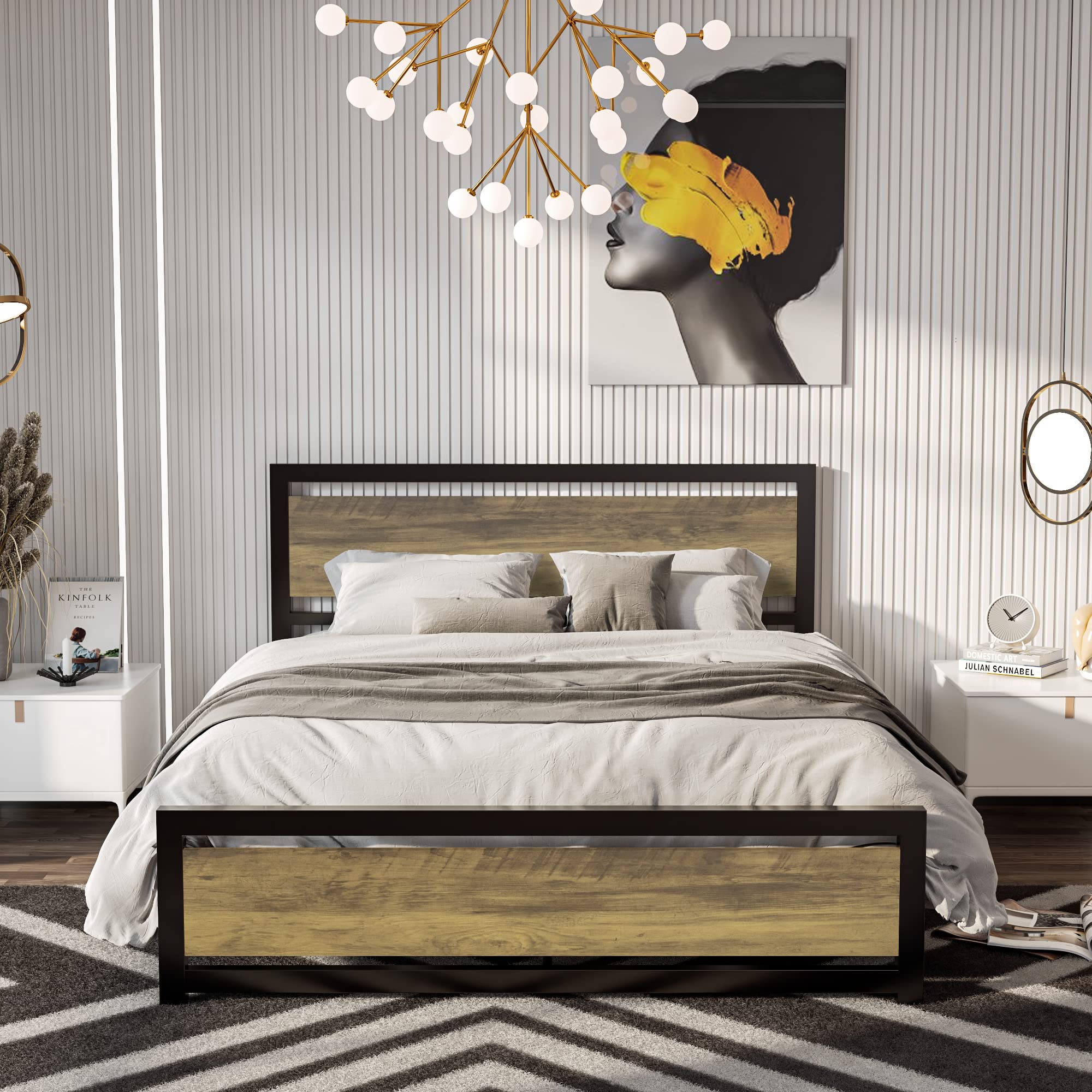 BONN ALLA Full Size Wood Rustic Platform Bed Frame with Headboard & Footboard - Solid Wood & Metal Slat Support - No Box Spring Needed - Noise Free - Easy Assembly - Perfect for Farmhouse, Cottage & Rustic Bedroom Decor