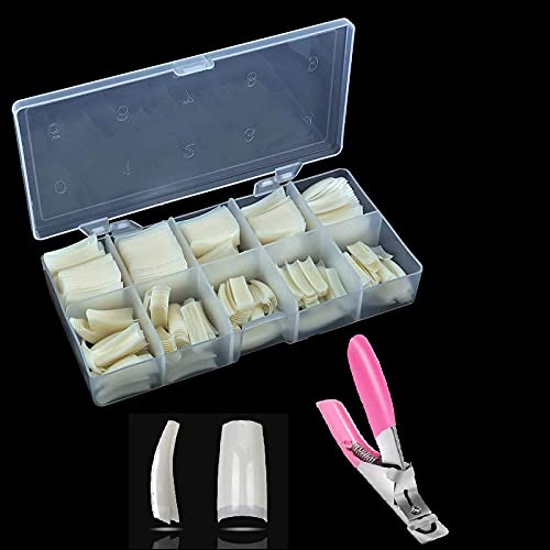 Shidara 100-Piece Clear Acrylic French Fake Nails with Half Cover Tips & Stainless Steel Nail Clipper Set - Natural ABS Nails for DIY Manicure, Gift & Professional Makeup | Perfect for Home Salon, Bridal Nails & Party Glam Looks
