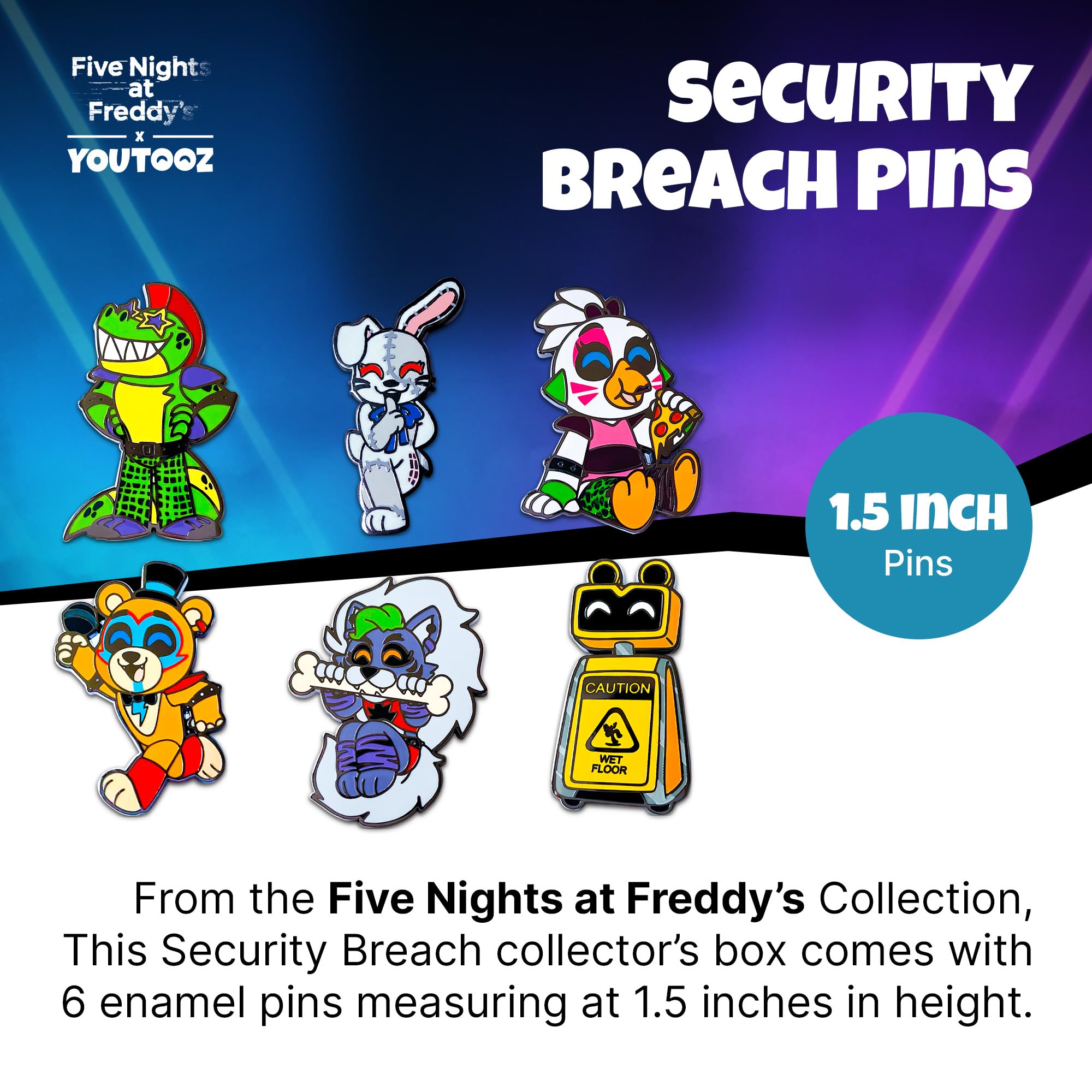 Official Youtooz Five Nights At Freddy's Security Breach Pin Set - 6 Collectible FNAF Pins in Gift Box - Perfect for Gaming Fans & Collectors - Great for Cosplay, Conventions & Display