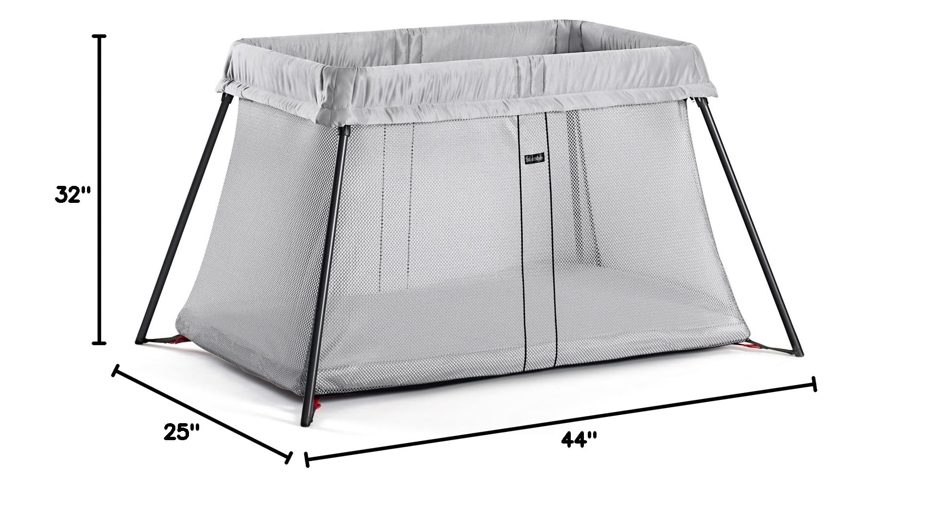 BabyBjörn Travel Crib Light - Portable Folding Baby Bed with Breathable Mesh, Silver (One Size) - Perfect for Travel, Home & Outdoor Use